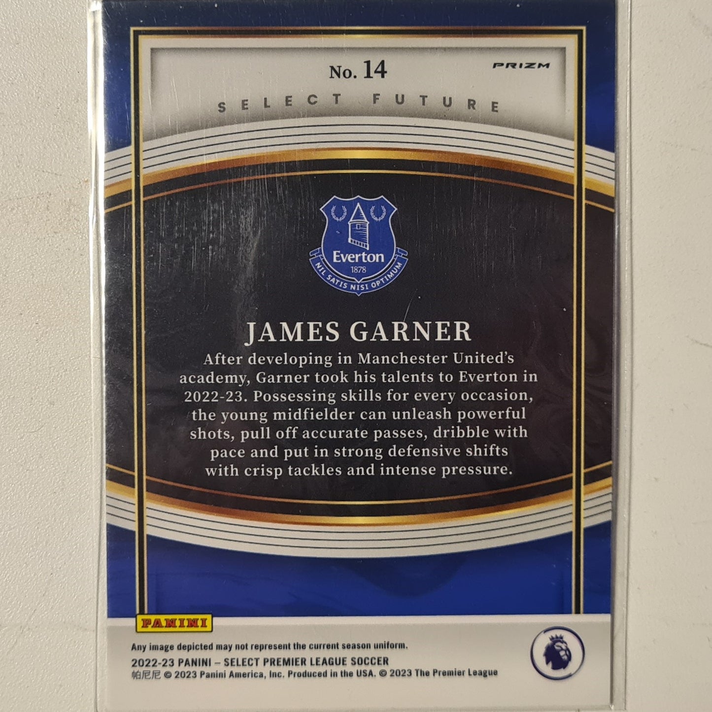 James Garner 2022-23 Panini Select premier league soccer Future Rookie RC prizm #14 Football Everton Ex-Mint Sleeved