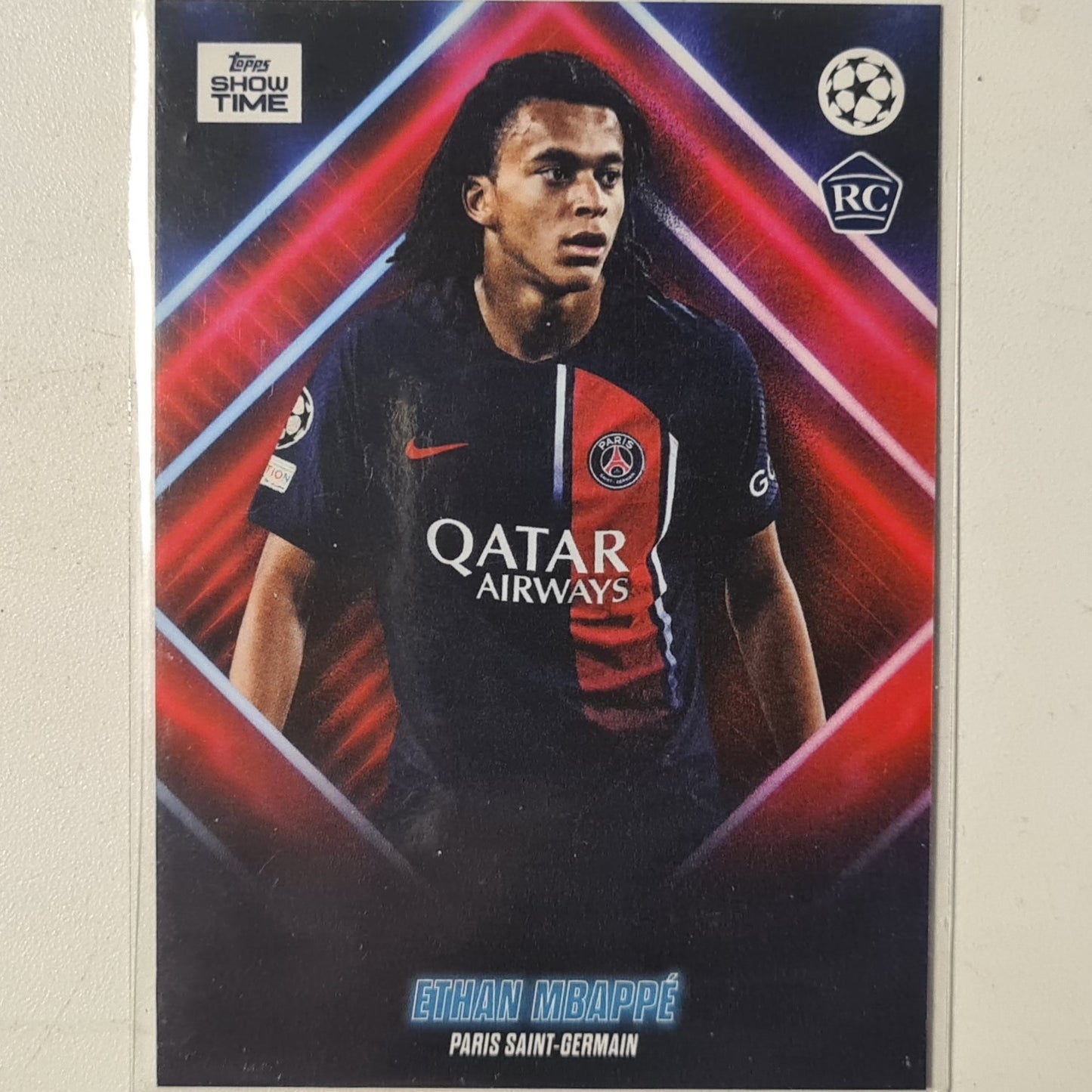 Ethan Mbappe 2024 Topps show time champions league Rookie RC Football Paris Saint-Germain Ex-Mint Sleeved