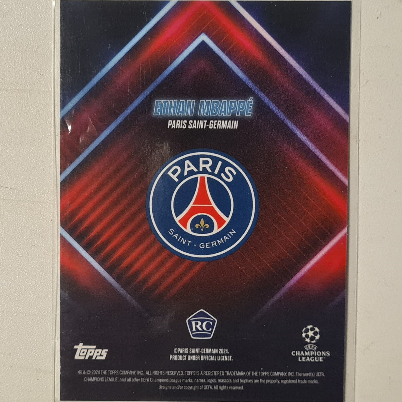 Ethan Mbappe 2024 Topps show time champions league Rookie RC Football Paris Saint-Germain Ex-Mint Sleeved