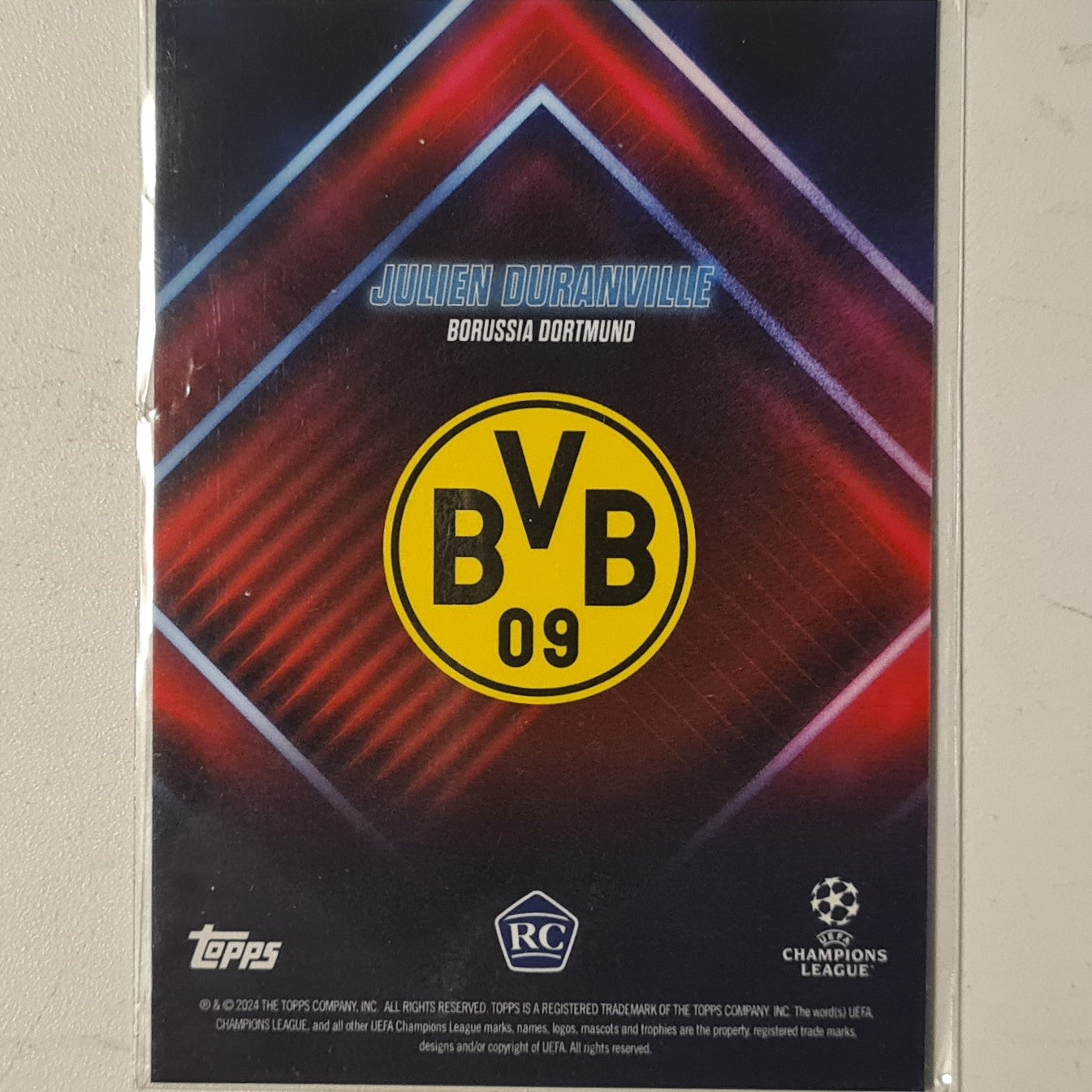Julien Duranville 2024 Topps show time champions league Rookie RC Football Borussia Dortmund Ex-Mint Sleeved