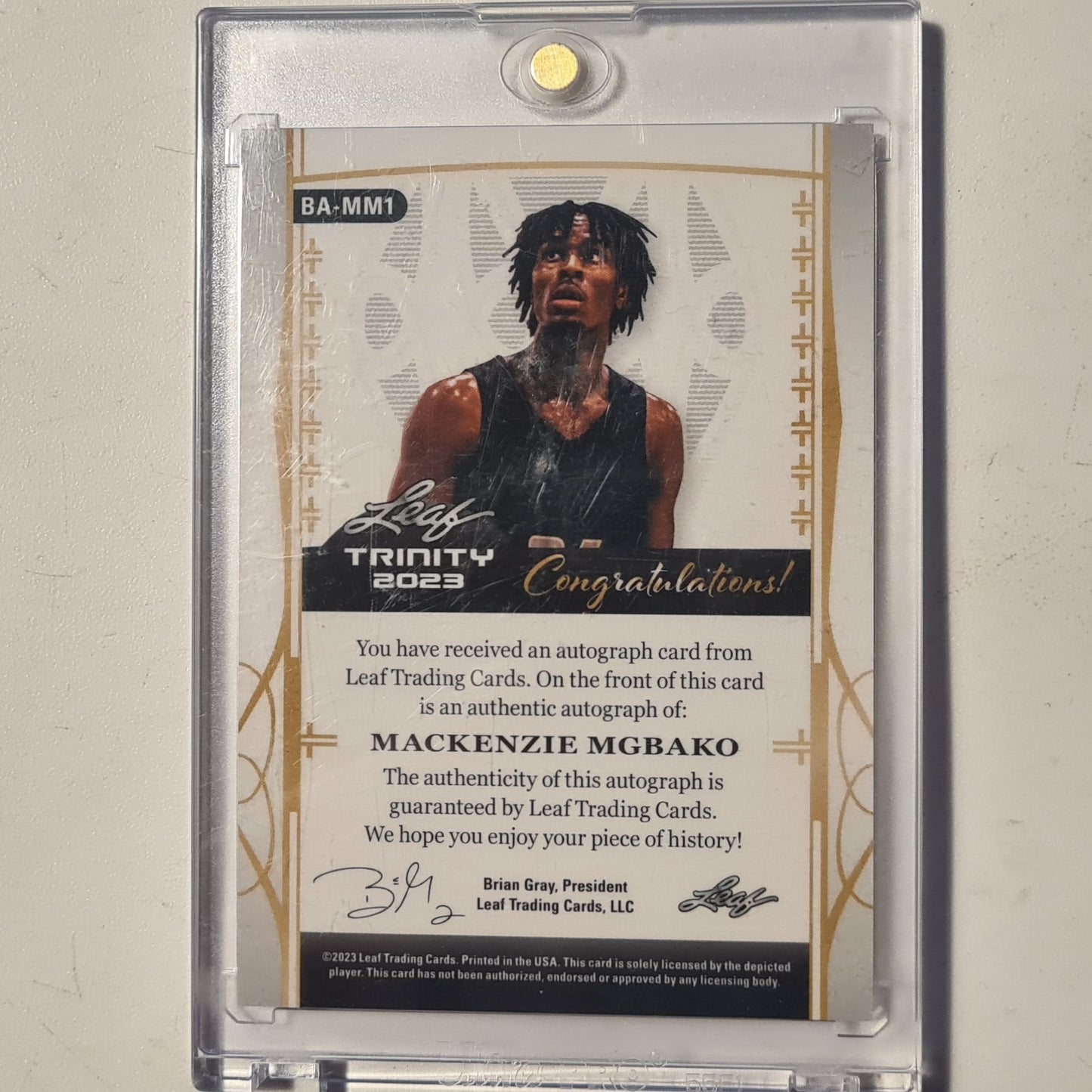 Mackenzie Mgbako 2023 Leaf Trinity auto 11/49 Basketball Indiana  Mint cased