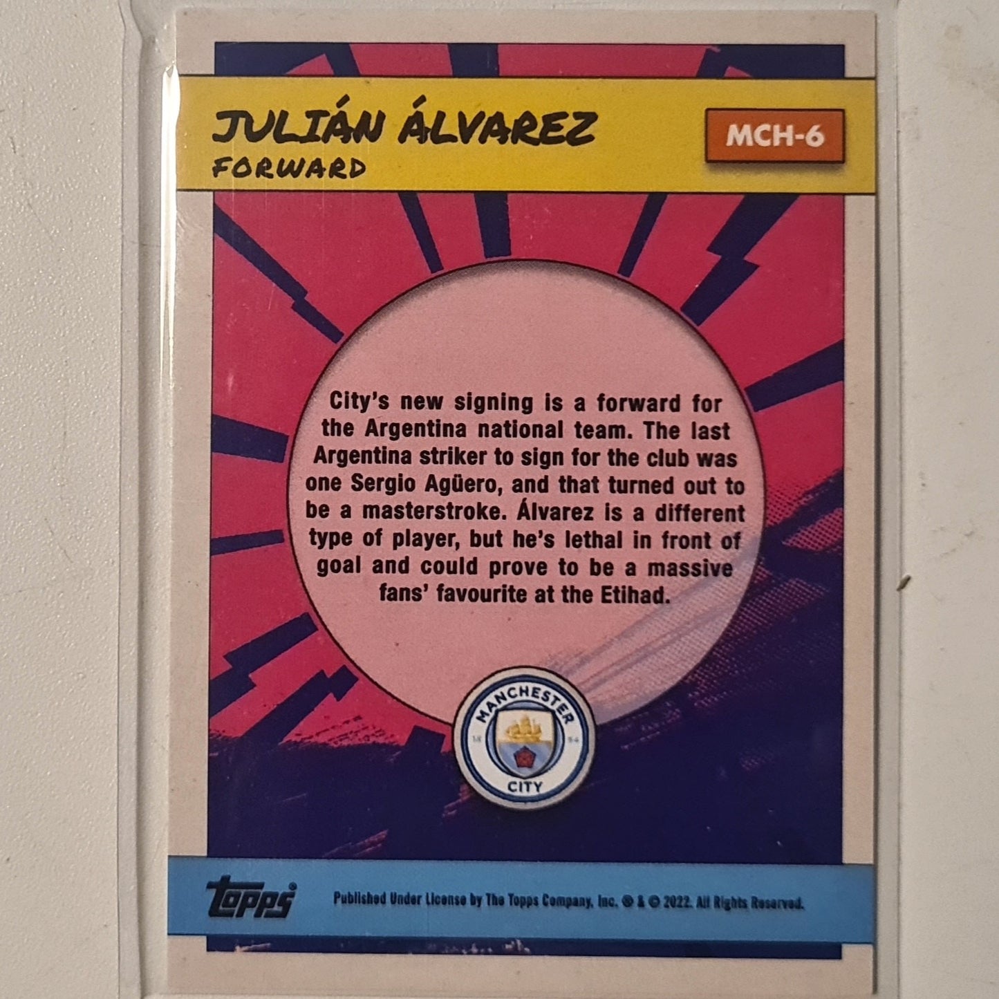 Julian Alvarez 2022 Topps Manchester City Fan set  Rookie RC MCH-6  Football Manchester City ex-mint cased
