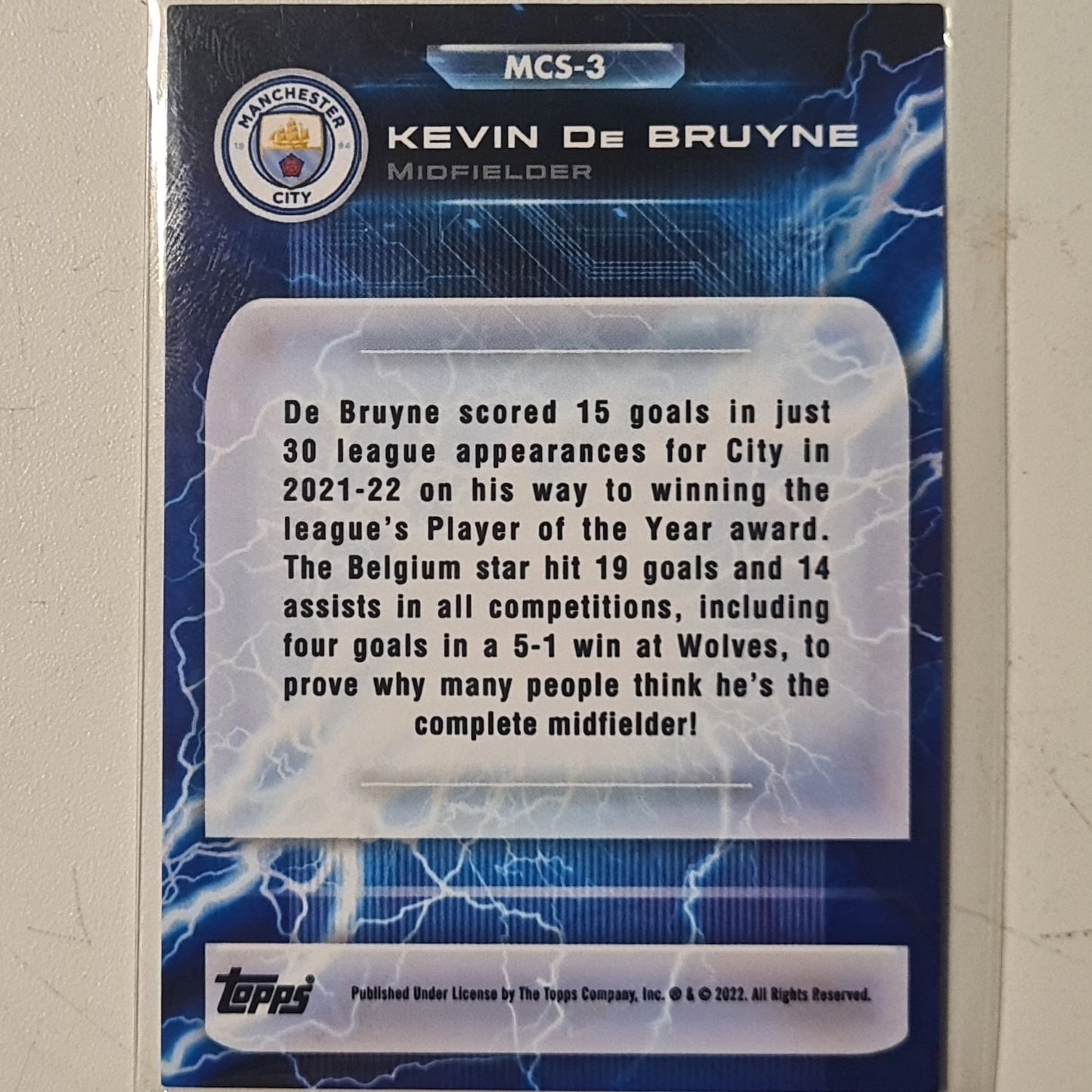 Kevin De Bruyne 2022 Topps Manchester City Fan set  MCS-3  Football Manchester City ex-mint cased