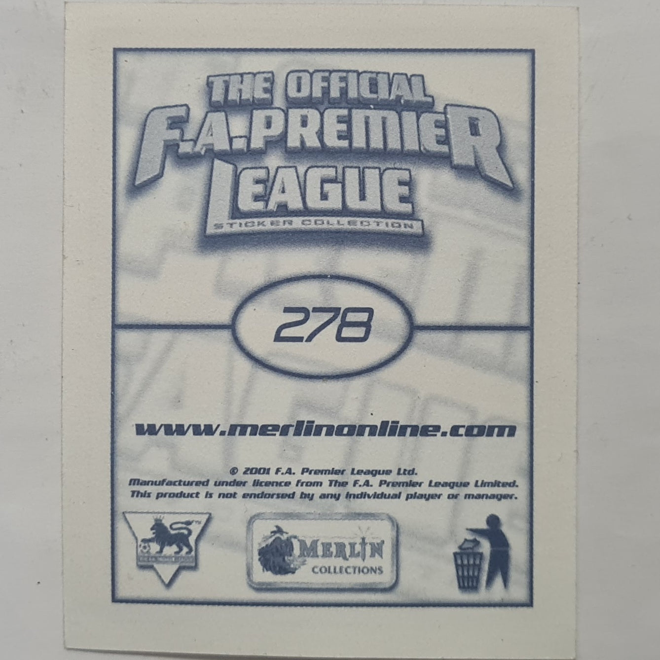 Steven Gerrard 2001 Merlin FA Premier League sticker #278 Football Liverpool good-very good