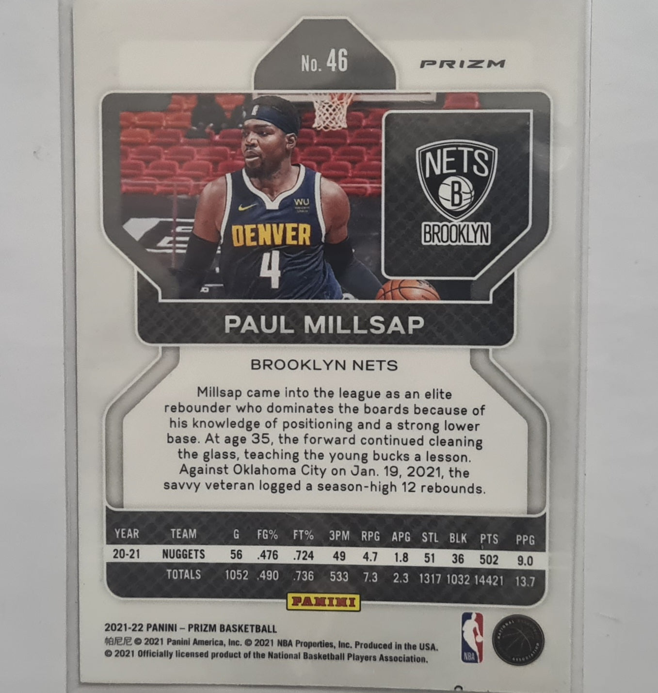 Paul Millsap 2021-22 Panini Prizm cracked ice #46 NBA Basketball Denver Nuggets ex-mint sleeved