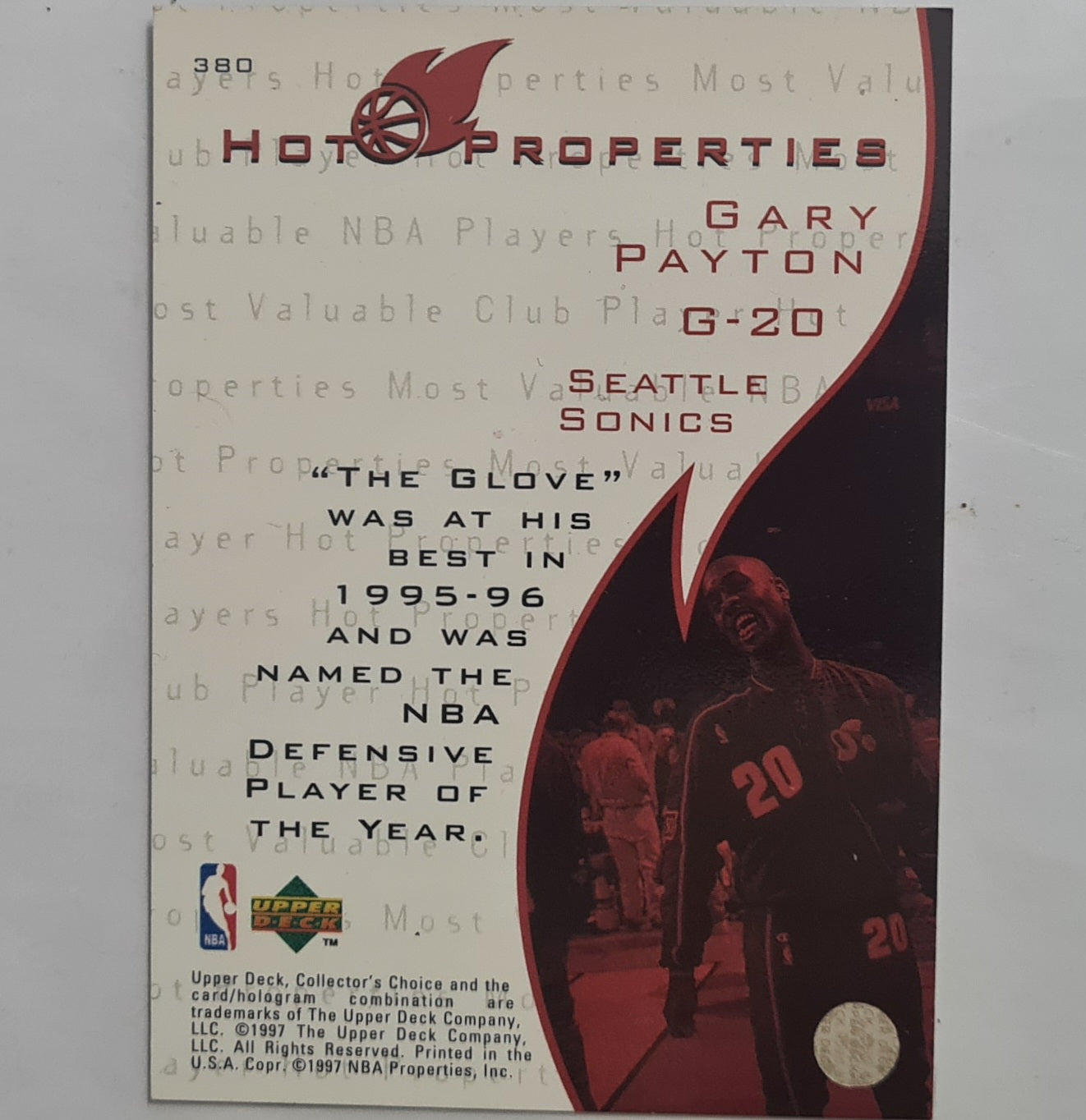 Gary Payton Upper-Deck #380 Hot Properties #380 NBA Basketball Denver Nuggets excellent sleeved
