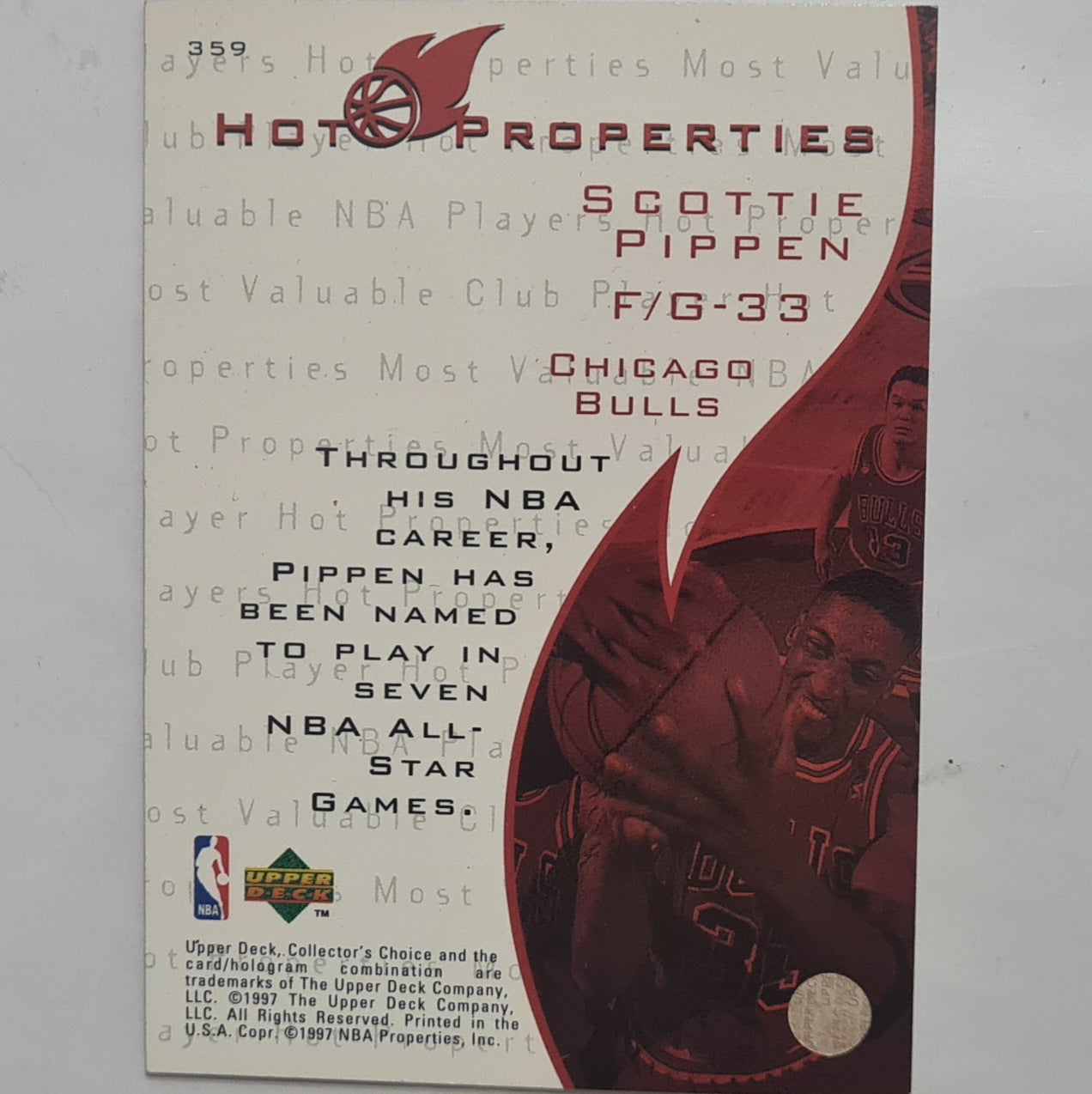 Scottie Pippen Upper-Deck Hot Properties #359 NBA Basketball Chicago Bulls excellent sleeved