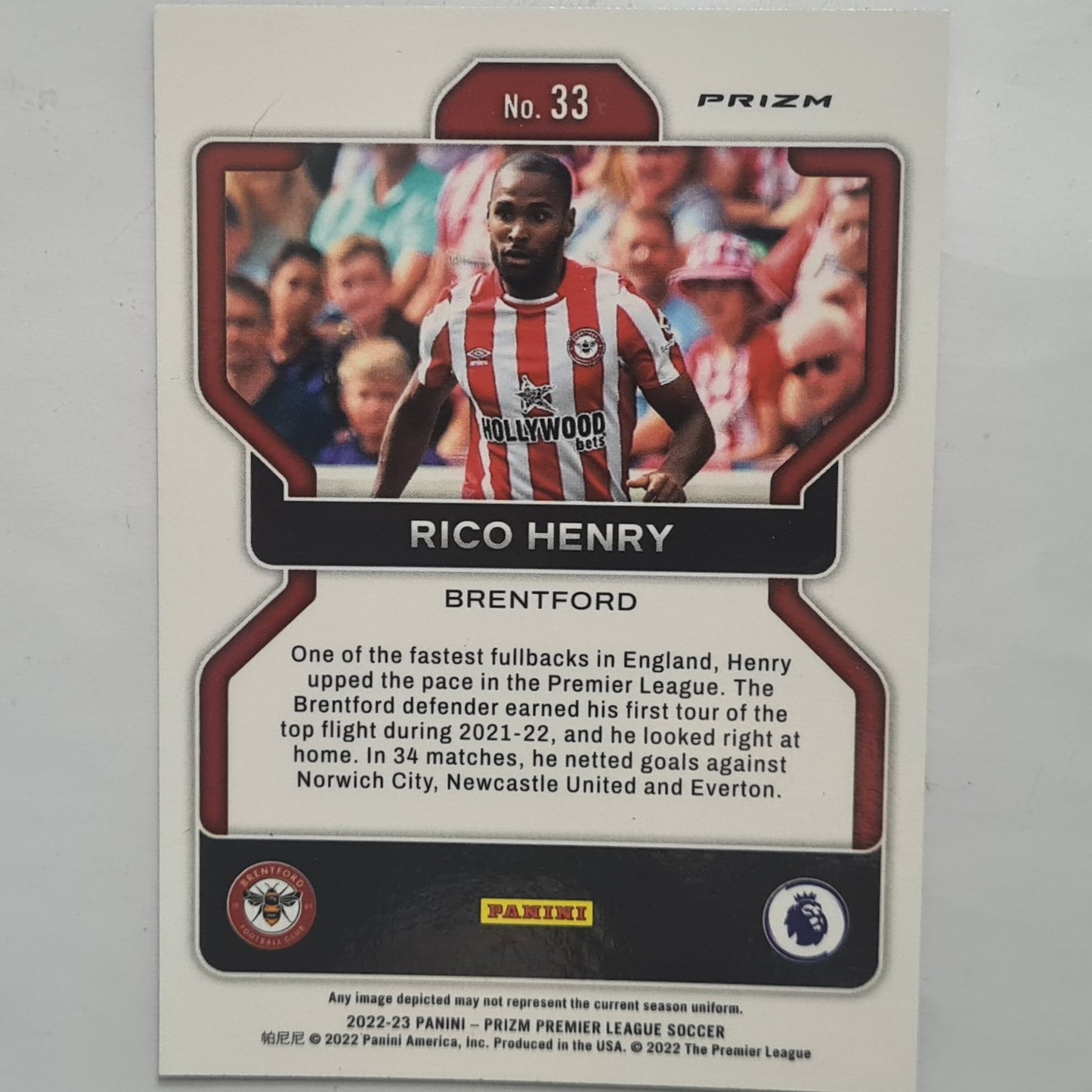 Rico Henry 2022-23 Panini Prizm premier league green yellow wave #33 Football Brentford ex-mint sleeved