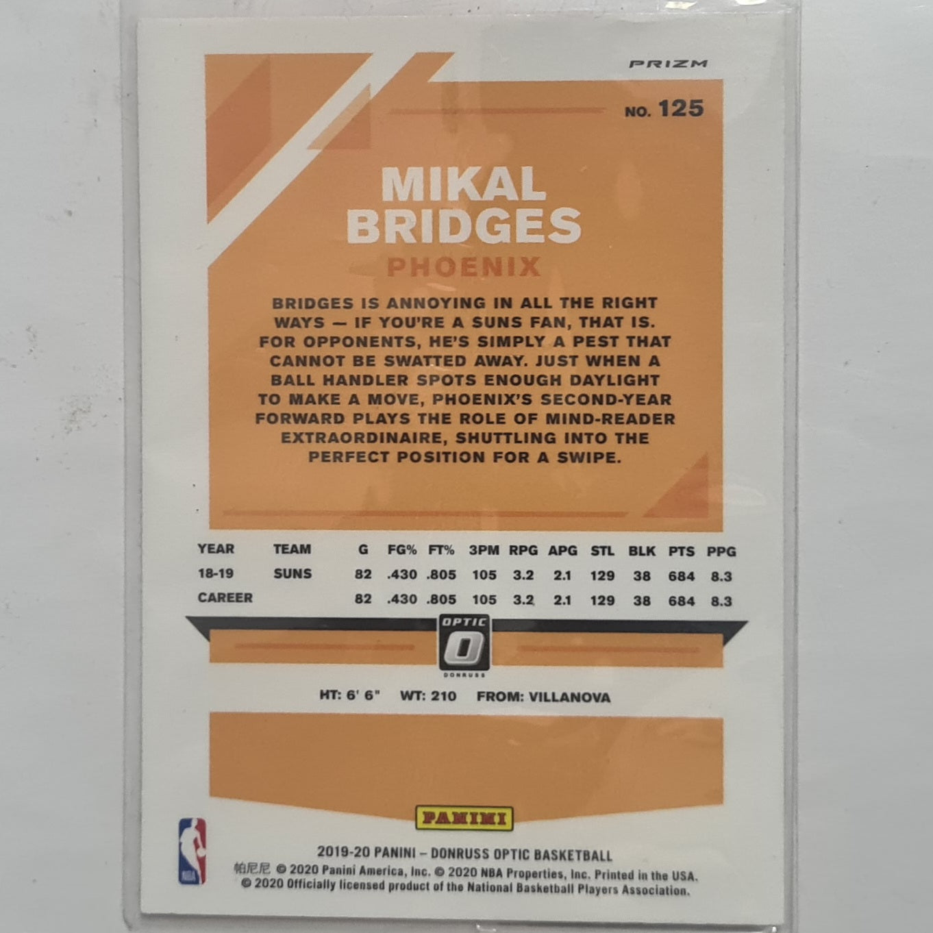 Mikal Bridges 2019-20 Panini Donruss Optic pink prizm #125 NBA Basketball Phoenix Suns Ex-mint sleeved