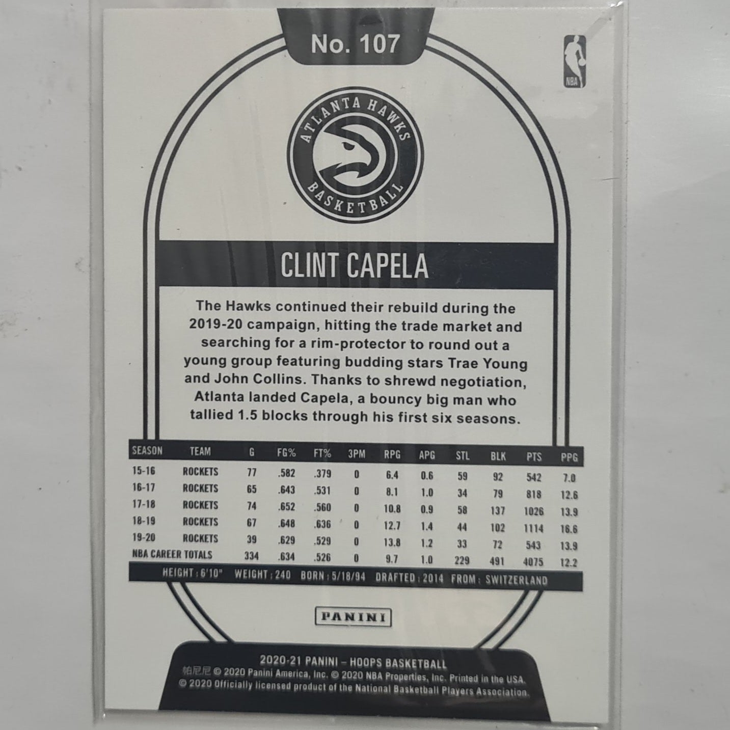 Clint Capela 2020-21 Panini NBA Hoops red purple #107 NBA Basketball Houston Rockets Ex-mint sleeved
