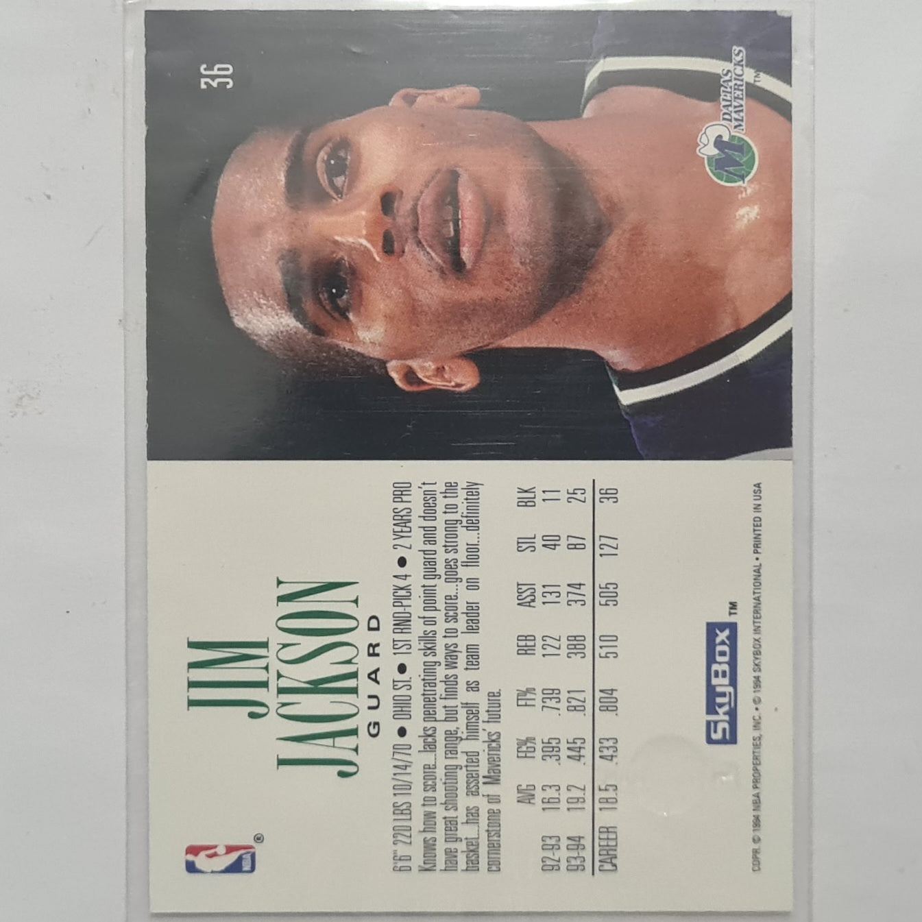Jim Jackson 1994 Skybox  #36 NBA Basketball Dallas Mavericks excellent sleeved