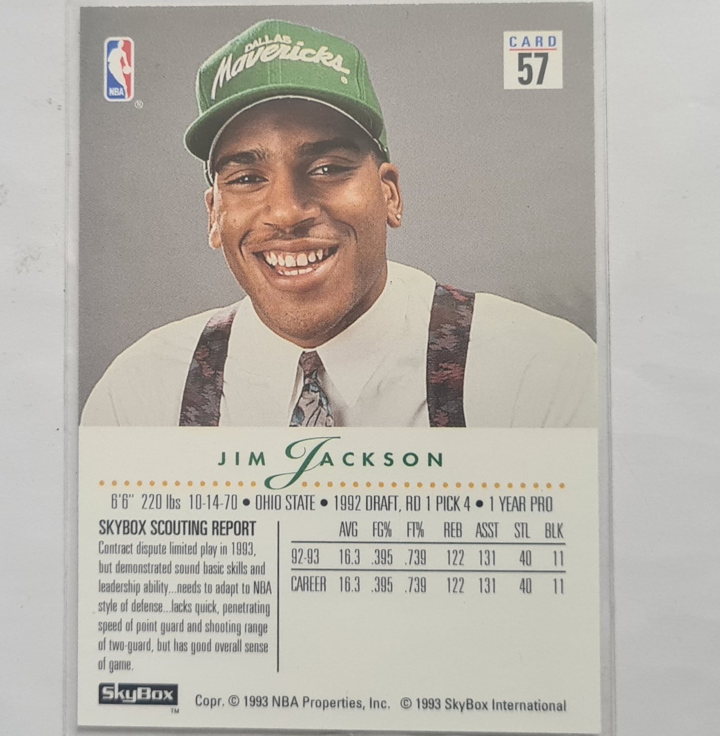Jim Jackson 1993 Skybox 93-94 premium Rookie RC #57 NBA Basketball Dallas Mavericks excellent