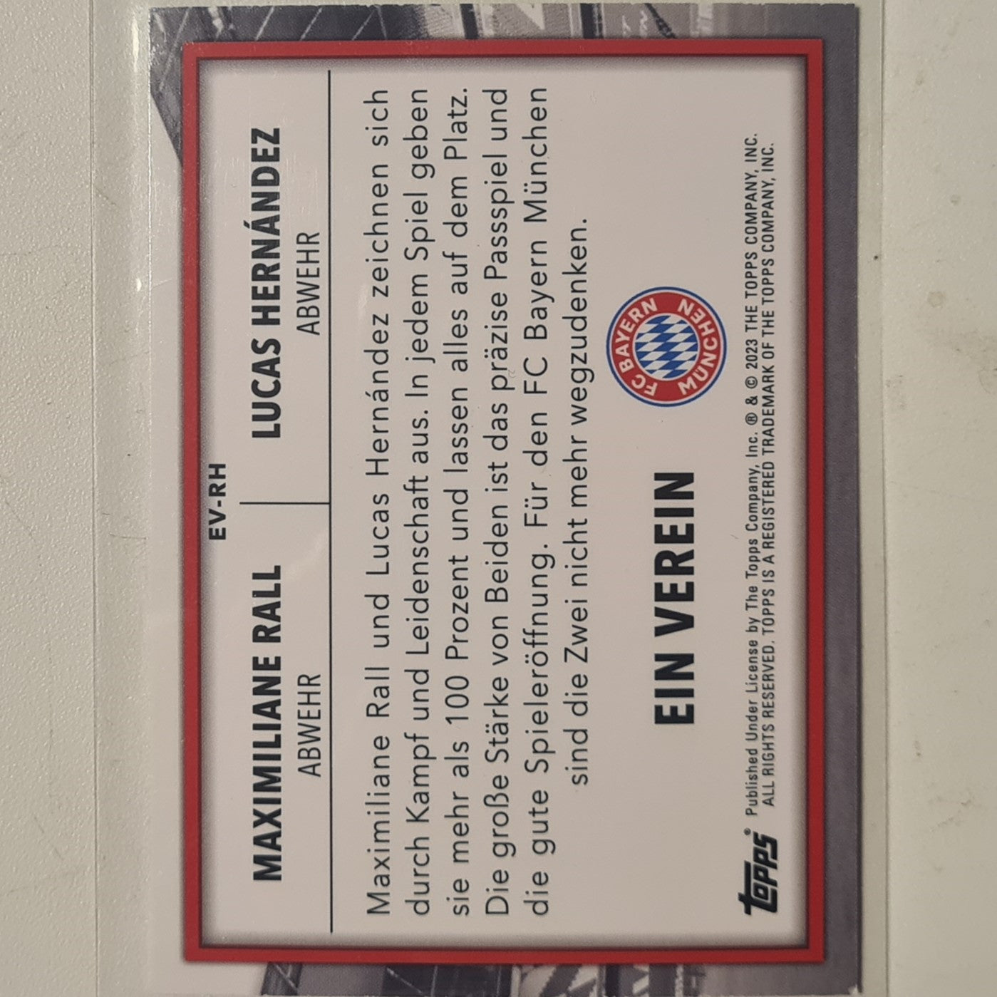 Maximiliane Rall Lucas Hernandez Topps 2023 Bayern Munich German issue set EV-RH football mint sleeved