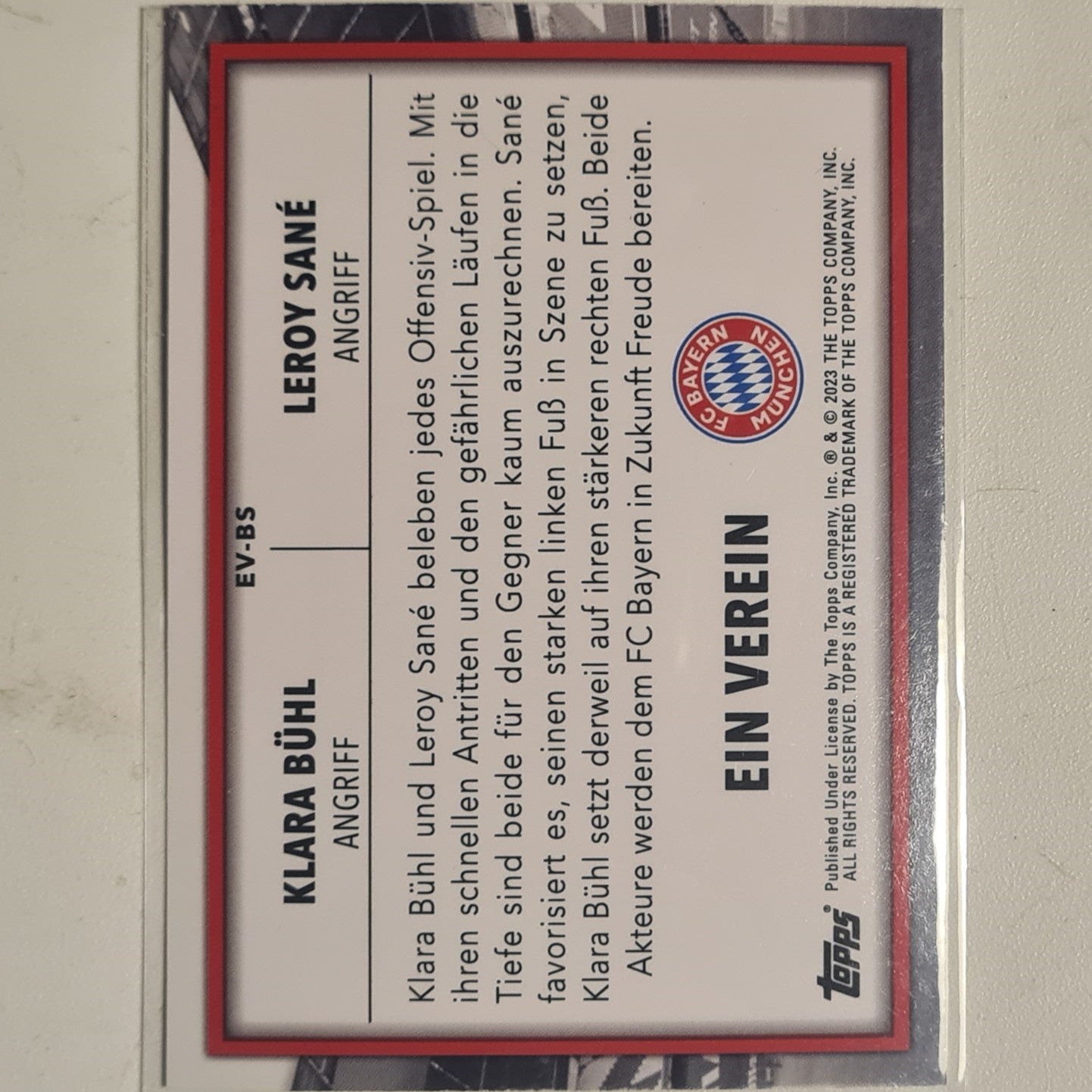 Klara Buhl Leroy Sane Topps 2023 Bayern Munich German issue set EV-BS football mint sleeved