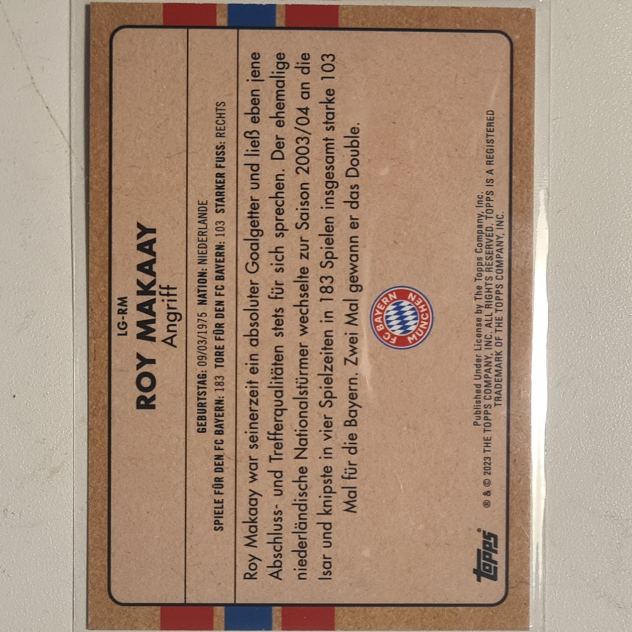 Roy Makaay Topps 2023 Bayern Munich German issue set refractor LG-RM football mint sleeved