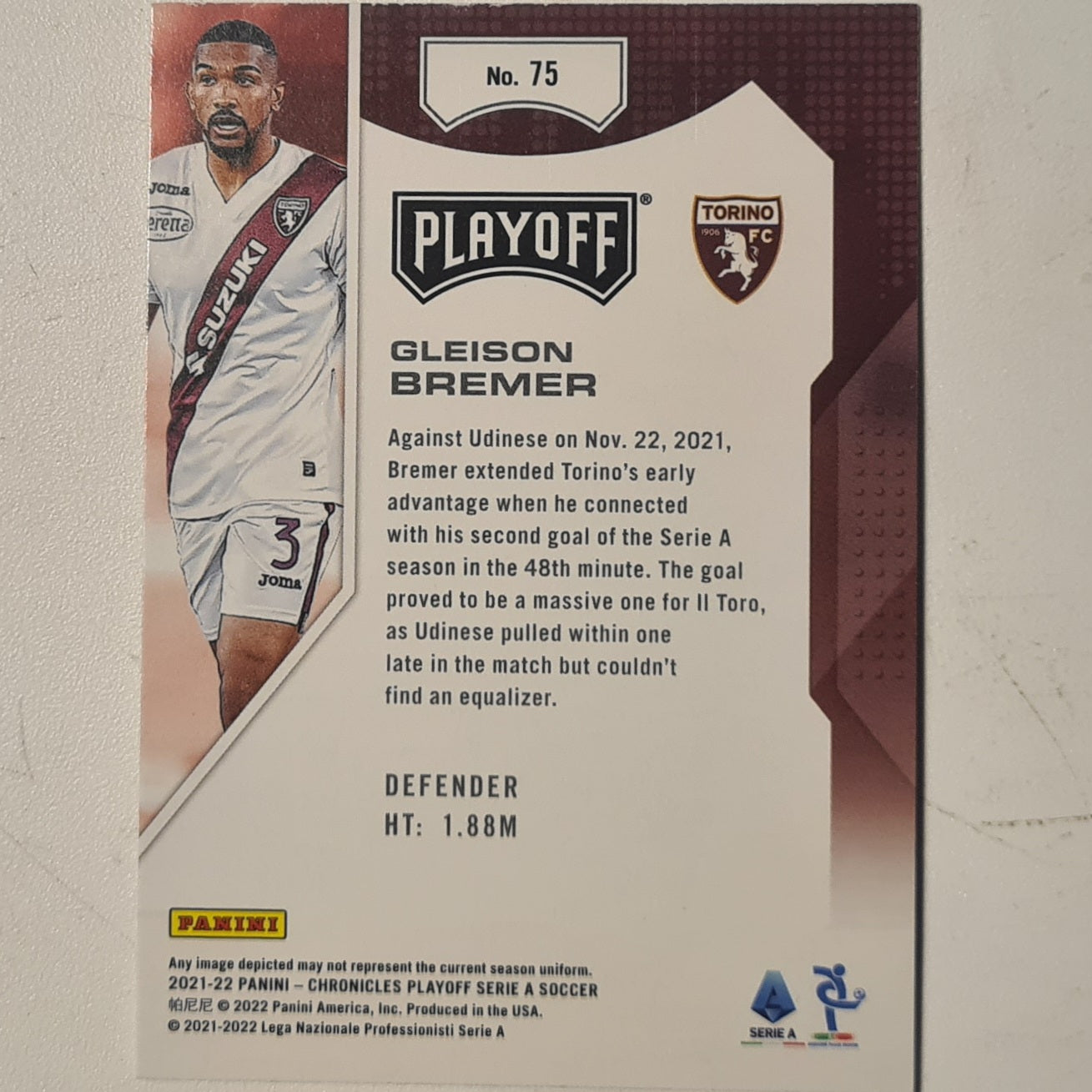 Gleison Bremer 2020-21 Panini Chronicles playoff Serie A #75 Football Torino Excellent sleeved