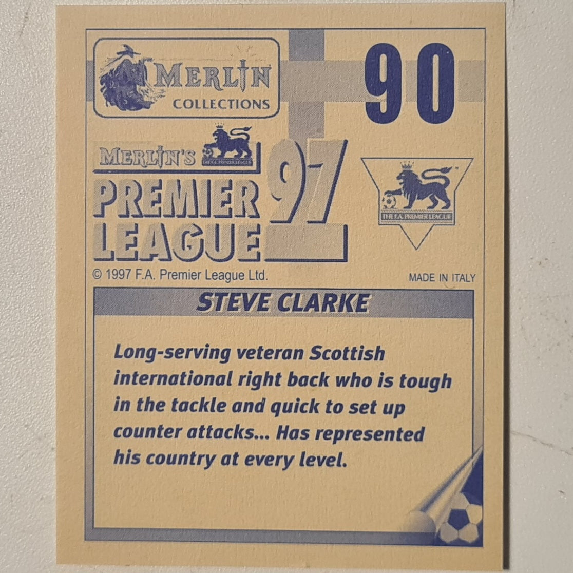 Steve Clarke 1997 Merlin 97 sticker #90 Football Chelsea very good sleeved
