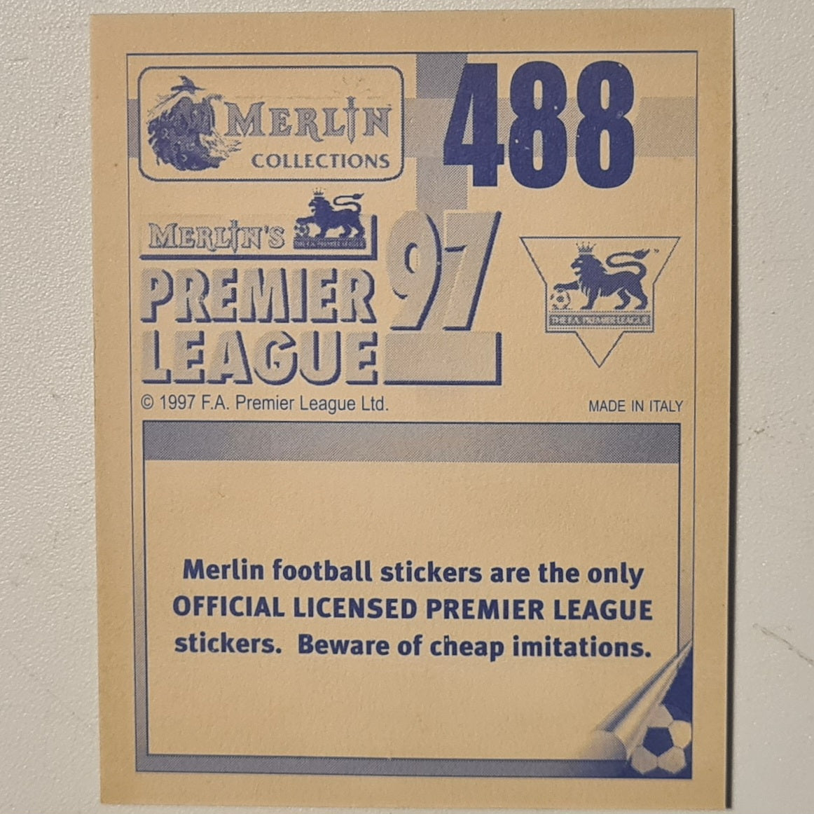 Dagenham motors jersey 1997 Merlin 97 sticker foil #488 Football West Ham United very good sleeved
