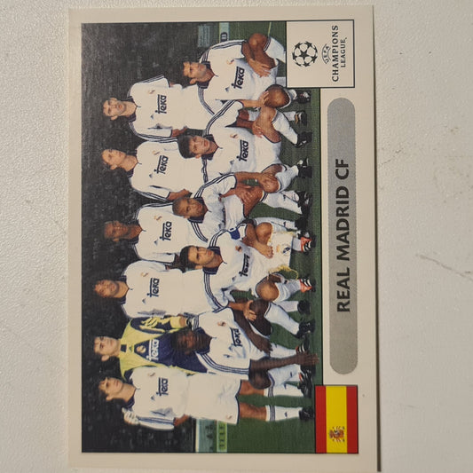 Squad photo Raul Figo Carlos etc Panini 2000-2001 Champions League football sticker #1 Soccer Real Madrid Excellent sleeved