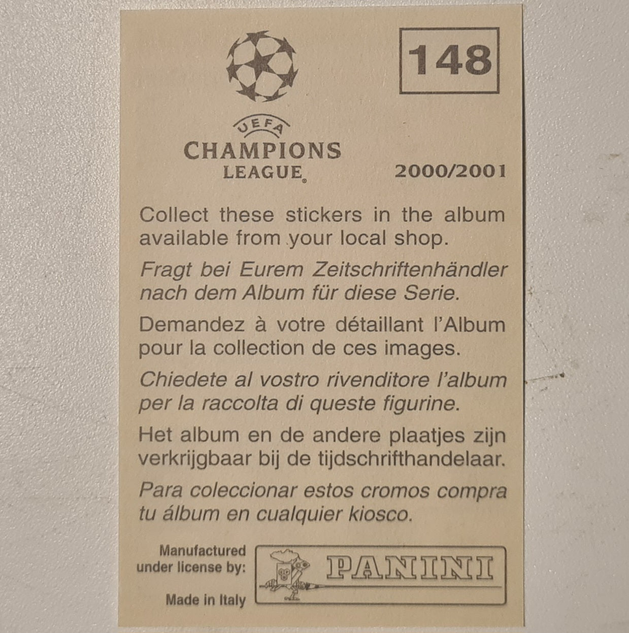 Ignacio Tuhuteru Panini 2000-2001 Champions League football sticker #148 Soccer Heerenveen Excellent sleeved