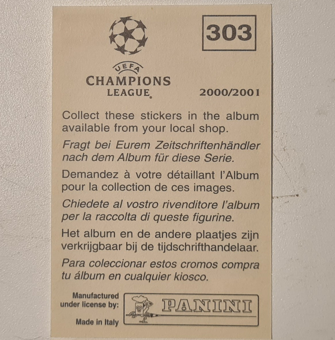 Alfonso Perez Panini 2000-2001 Champions League football sticker #303 Soccer Barcelona Excellent sleeved