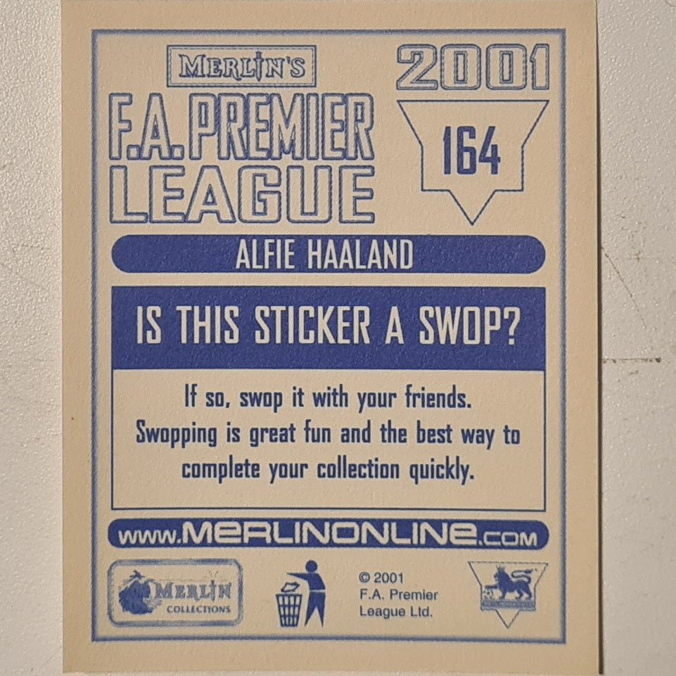 Alfie Haaland 2001 Merlin FA Premier League sticker #164 Football Manchester City very good