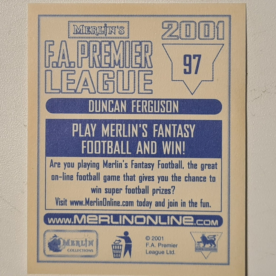 Duncan Ferguson 2001 Merlin FA Premier League sticker #97 Football Everton very good