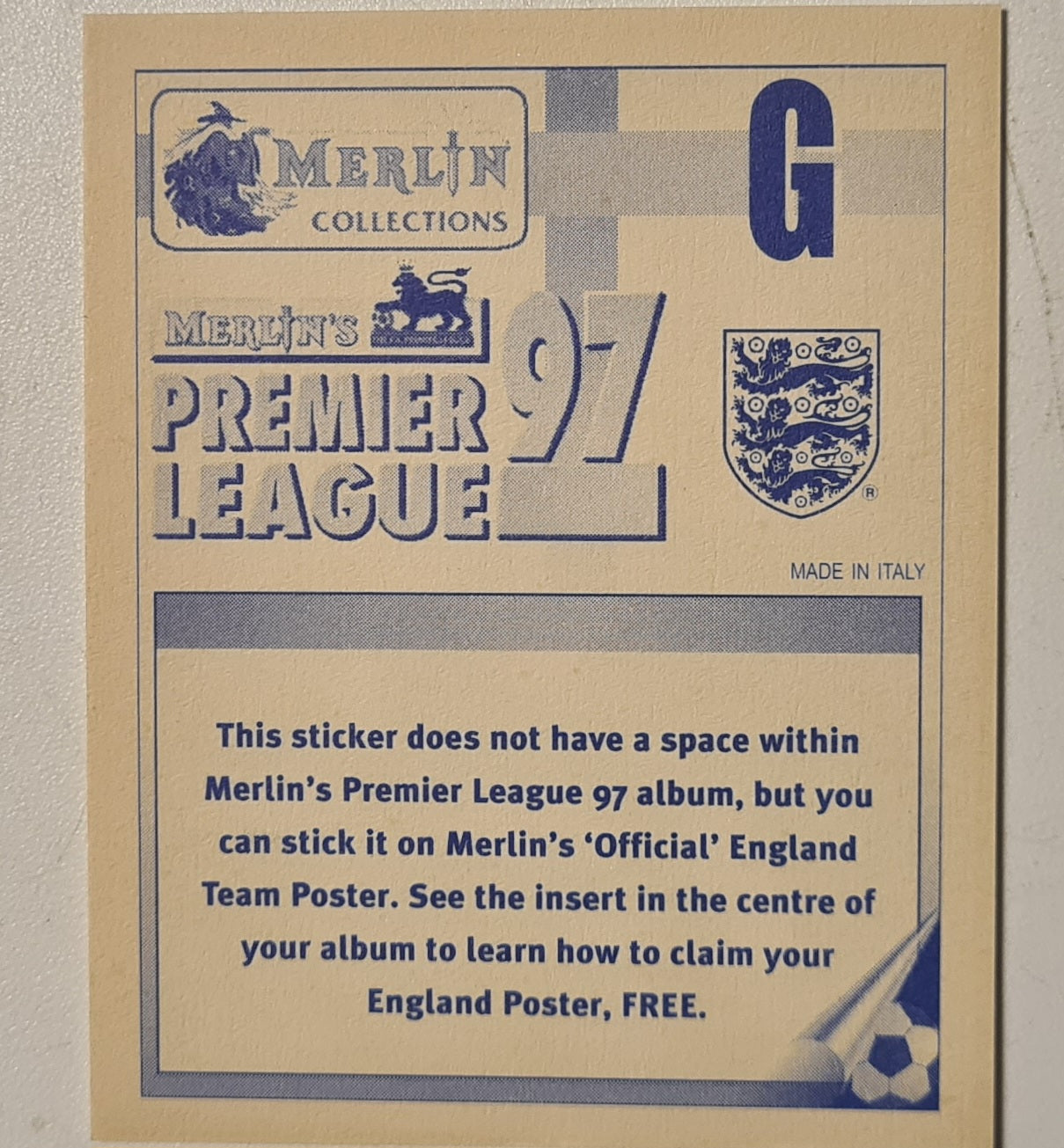Tony Adams 1997 Merlin Premier league 97 sticker #G Football England Very good