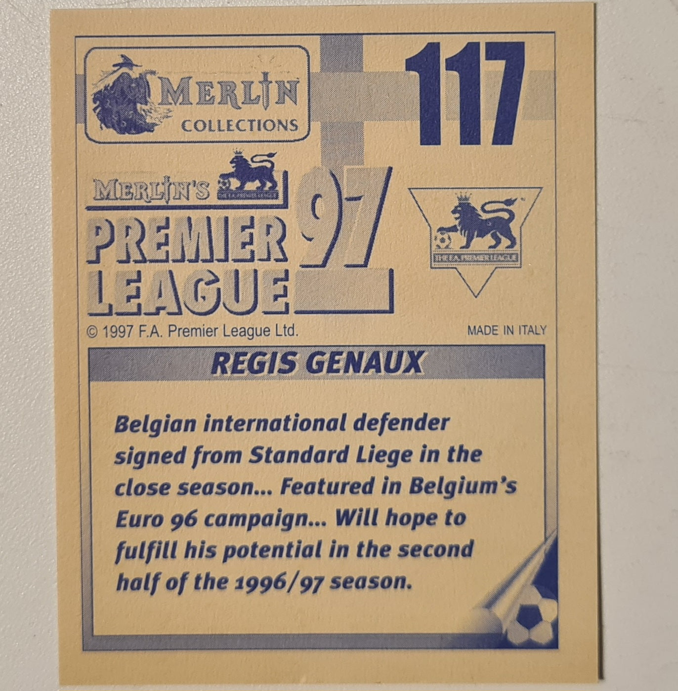 Regis Genaux 1997 Merlin Premier league 97 sticker #117 Football Coventry City Very good