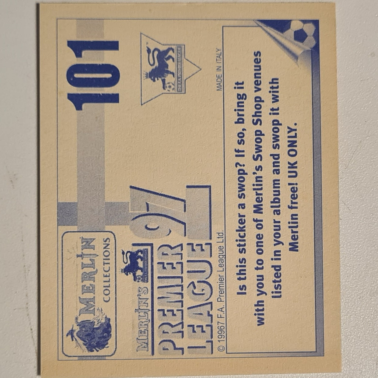 Frank LeBouef 1997 Merlin Premier league 97 sticker #101 Football Chelsea Very good