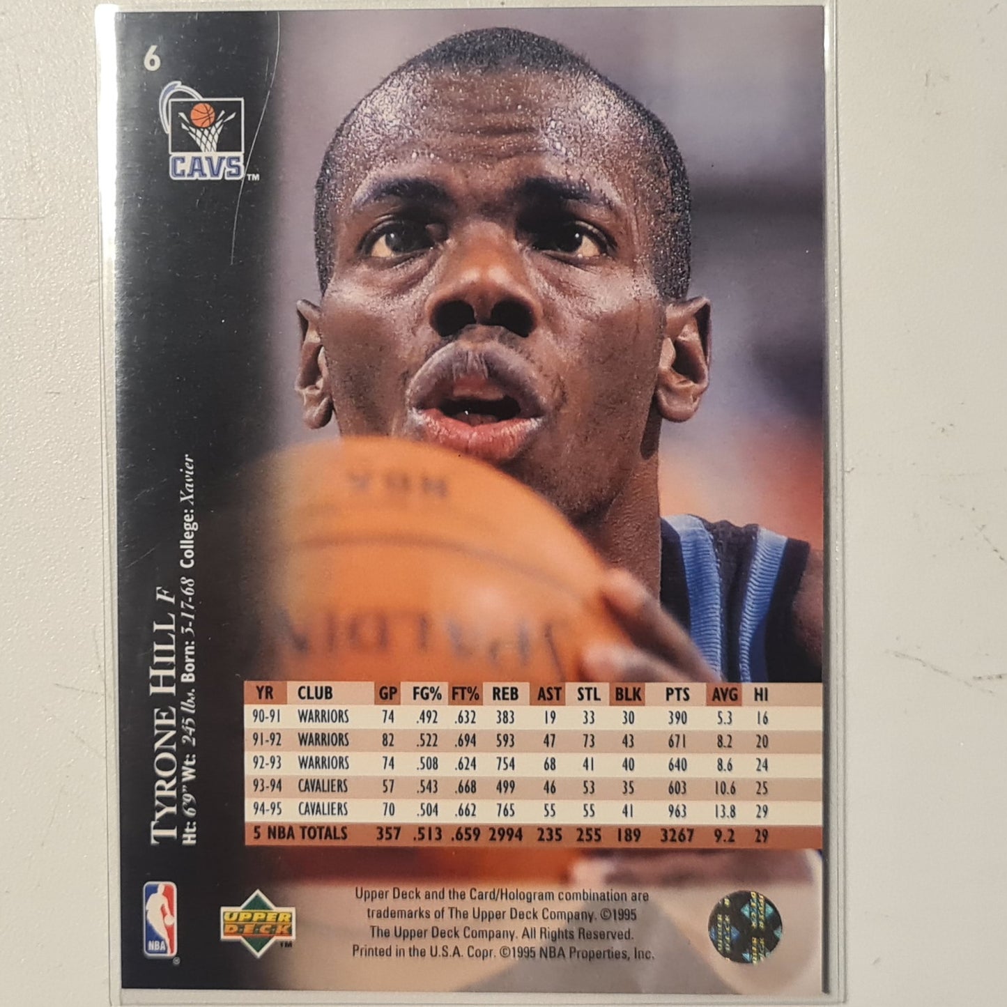 Tyrone Hill 1995 Upper-Deck #6 NBA Basketball Cleveland Cavaliers excellent sleeved