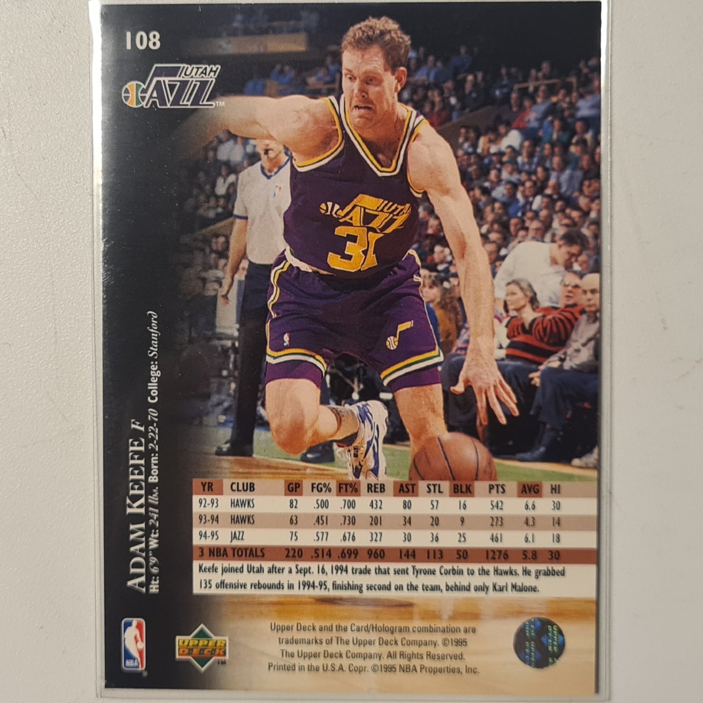 Adam Keefe 1995 Upper-Deck electric court variant #108 NBA Basketball Utah Jazz excellent sleeved