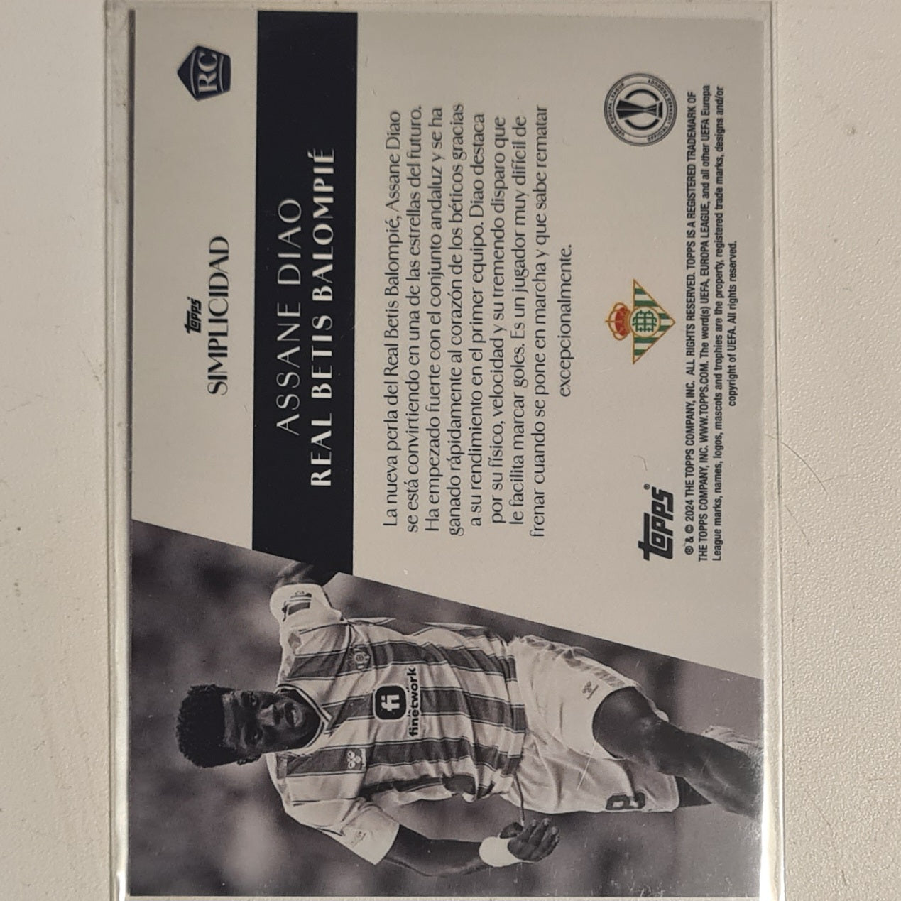 Assane Diao 2024 Topps Simplicidad champions league Rookie RC Football Real Betis ex-mint sleeved
