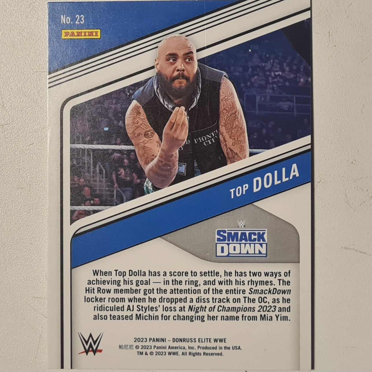 Top Dolla 2023 Panini Donruss Elite Rookie RC WWE Wrestling ex-mint sleeved