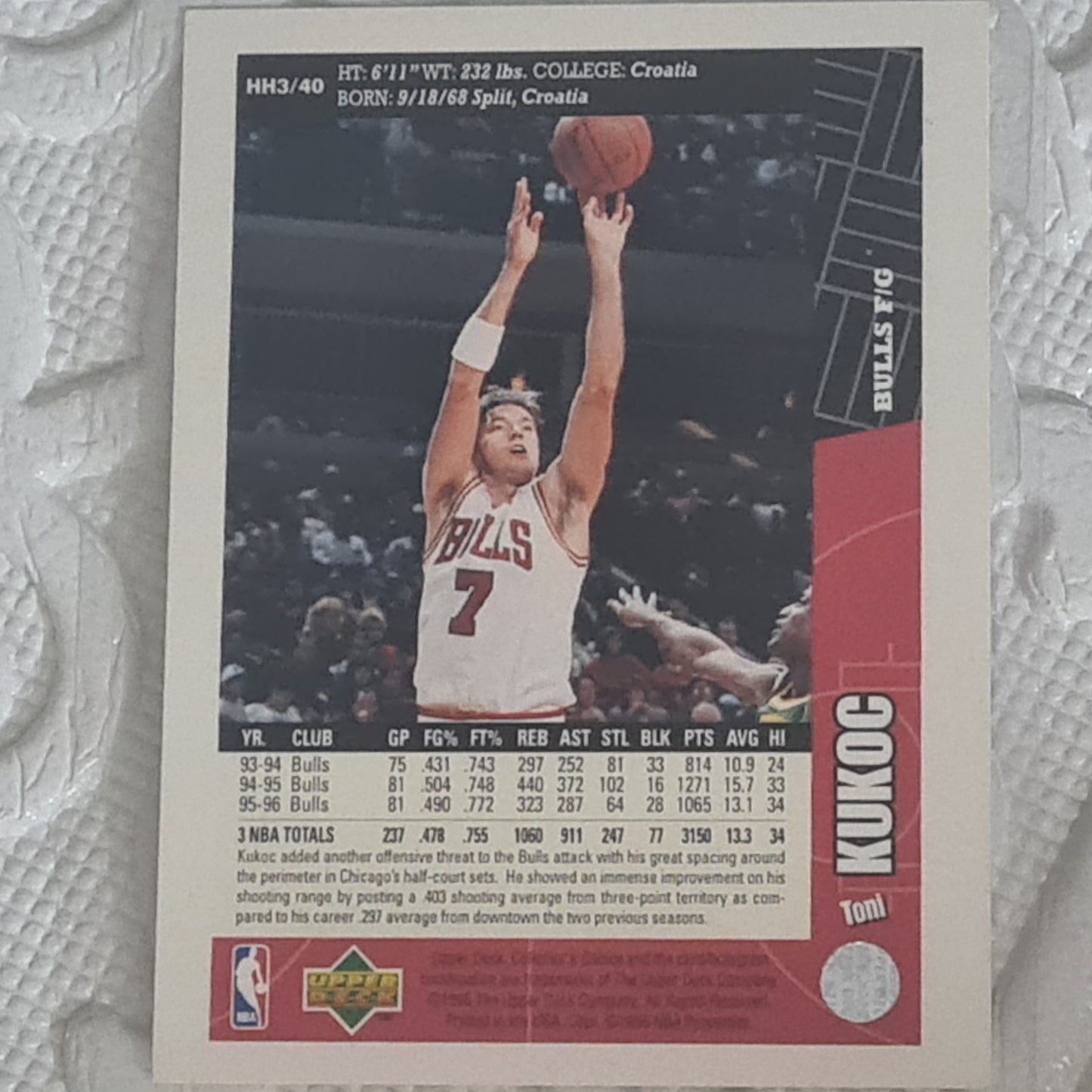 Toni Kukoc 1996 Upper-Deck Hula Hoops Promo  HH3/40 NBA Basketball Chicago Bulls Excellent sleeved
