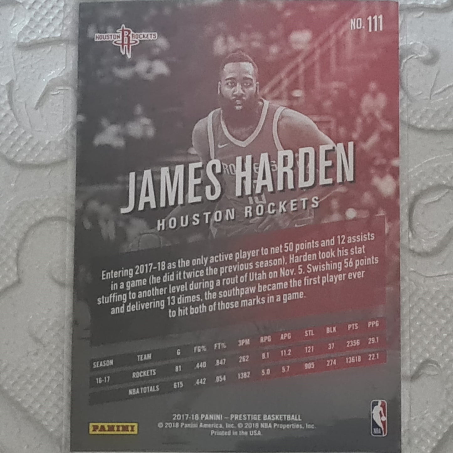 James Harden 2017-18 Panini Prestige NBA Basketball Houston Rockets Excellent sleeved