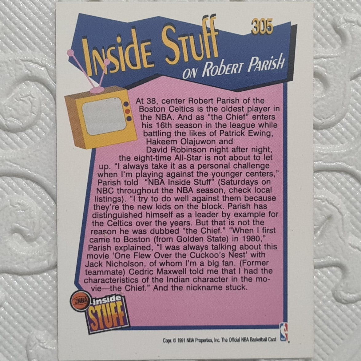 Robert Parish 1991 NBA Hoops inside stuff #305 NBA Basketball Boston Celtics Excellent sleeved