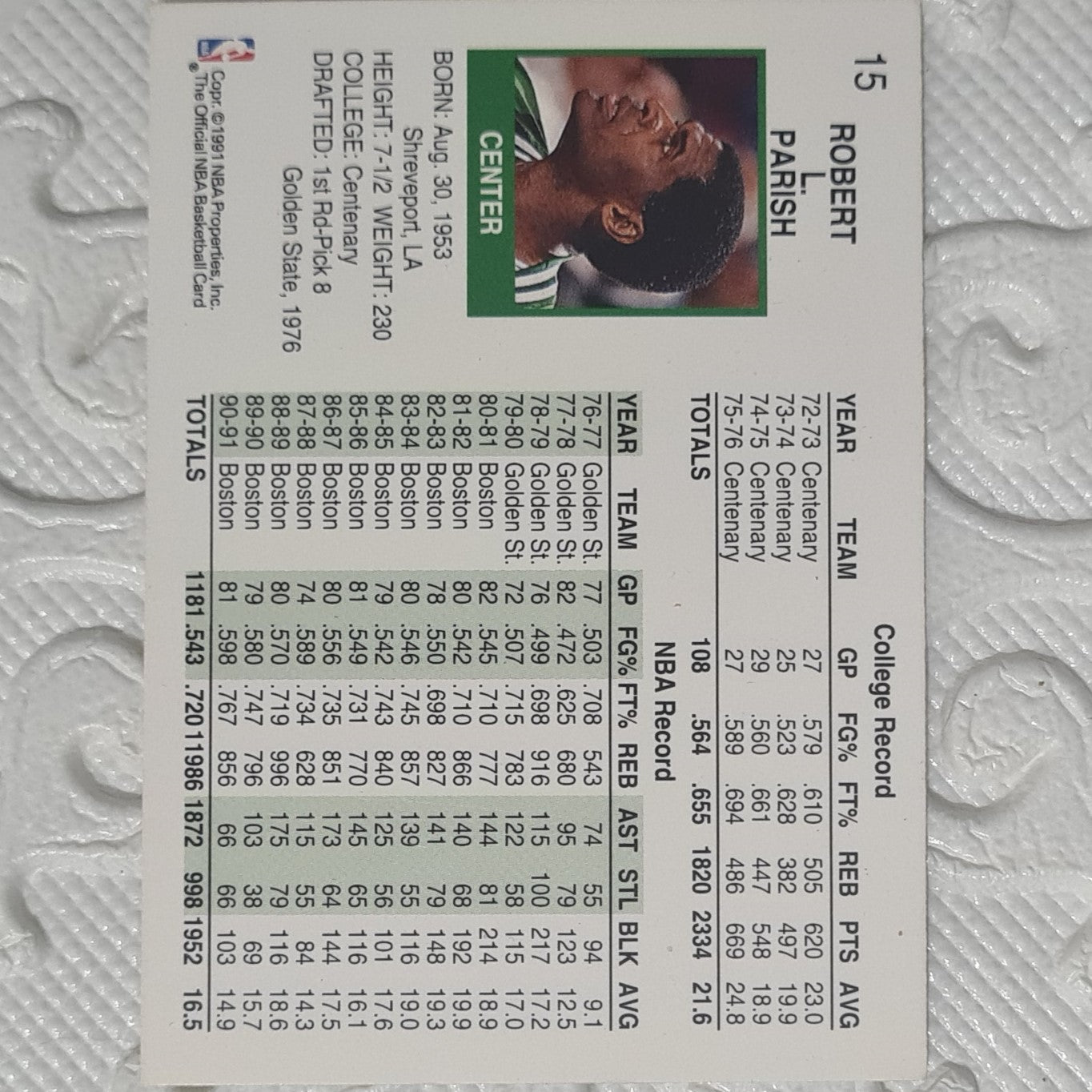 Robert Parish 1991 NBA Hoops #15 NBA Basketball Boston Celtics very good  sleeved