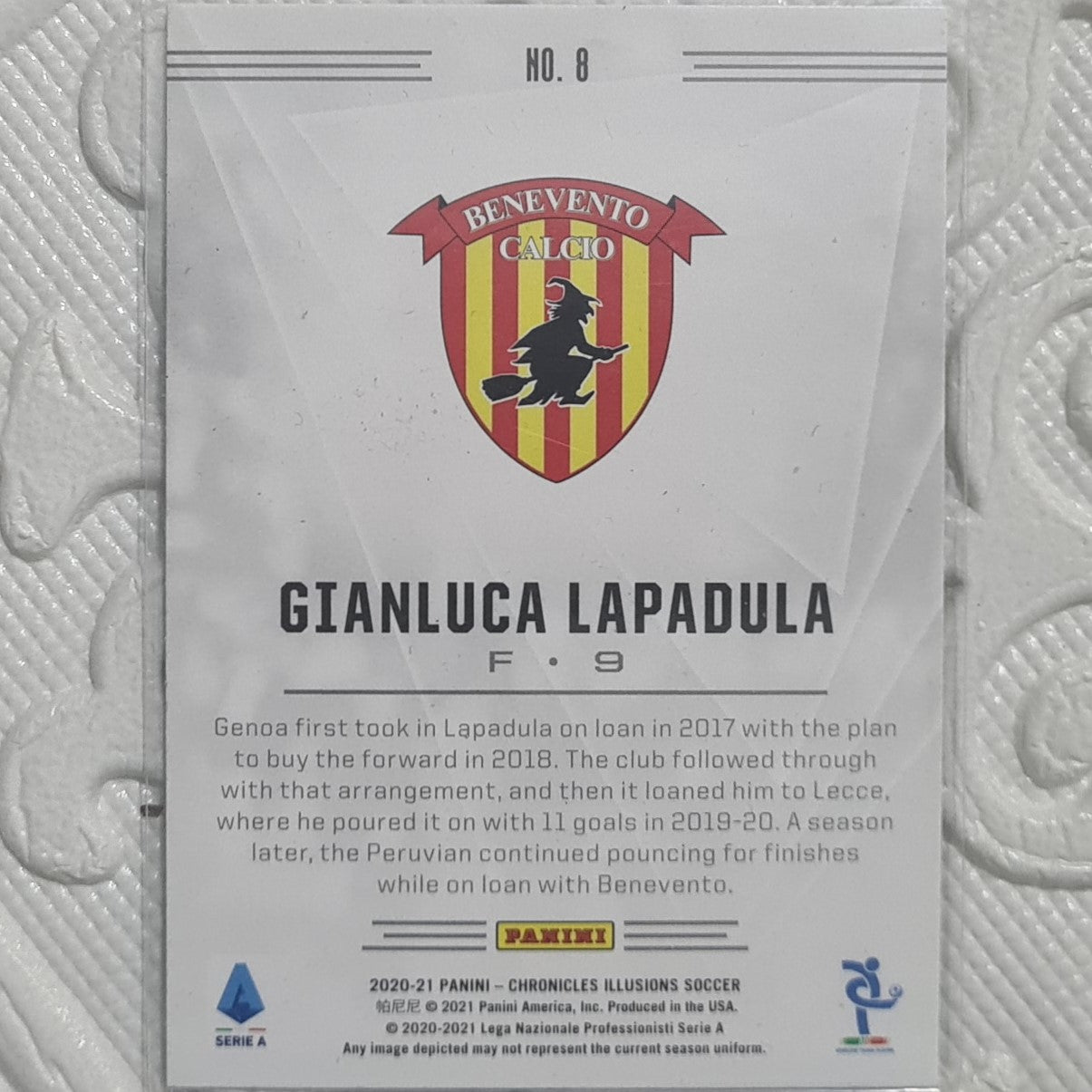 Gianluca Lapadula 2020-21 Panini Chronicles Illusions spots variant #8 football Benevento Calcio Excellent sleeved