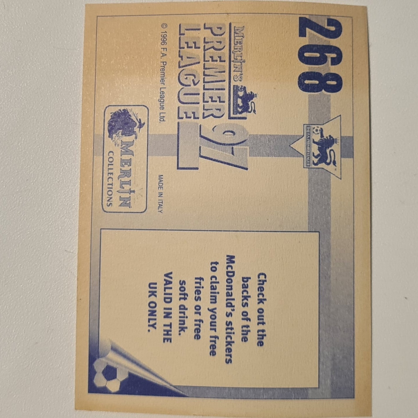 Beckham keane cantona etc 1997 Merlin Premier league 97 Carling Champions sticker #268 Football Manchester United Very good