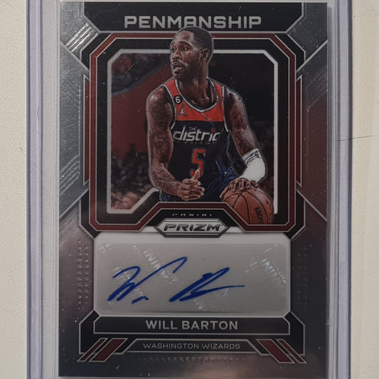 Will Barton 2022-23 Panini Prizm penmanship auto PNM-WBA NBA Basketball Washington Wizards ex-mint