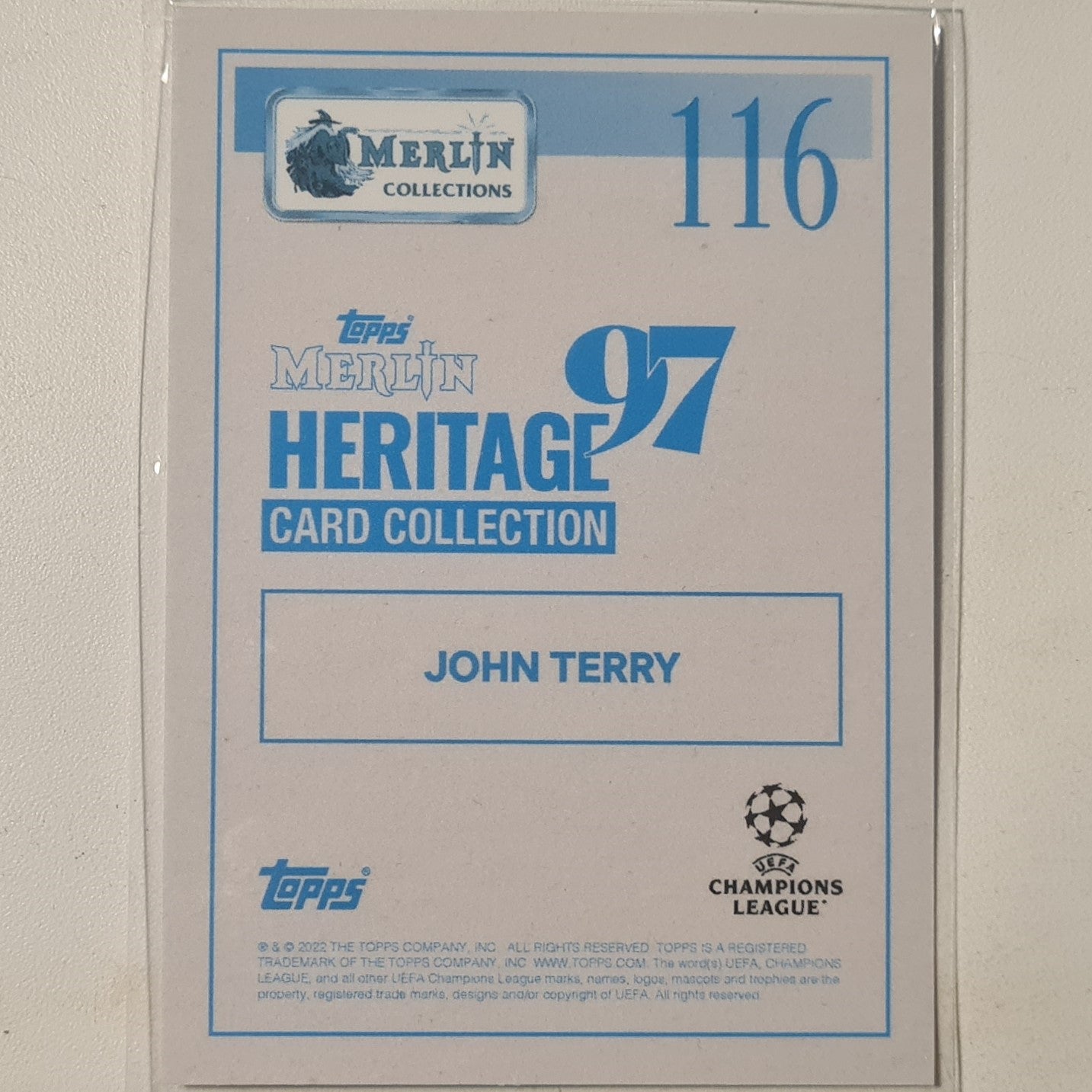 John Terry 2022 Topps Merlin Heritage 97 Champions League #116 football Chelsea mint sleeved