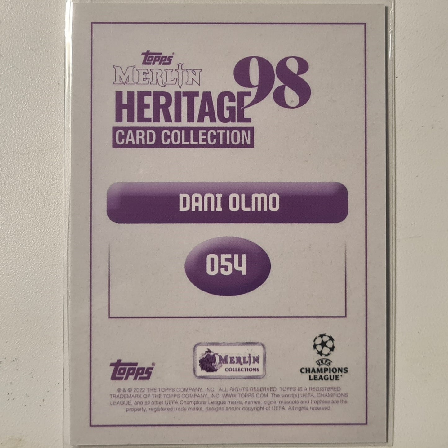Dani Olmo 2022 Topps Merlin Heritage 98 Champions League #054 football Redbull Leipzig mint sleeved