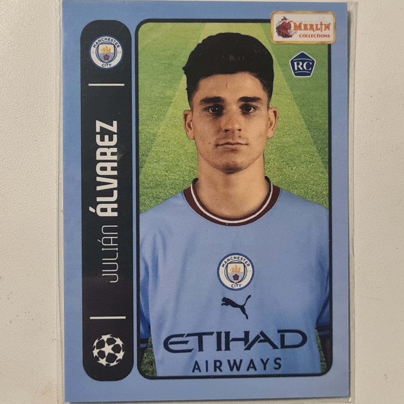 Julian Alvarez 2022 Topps Merlin Heritage 98 Champions League Rookie RC #058 football Manchester City mint sleeved