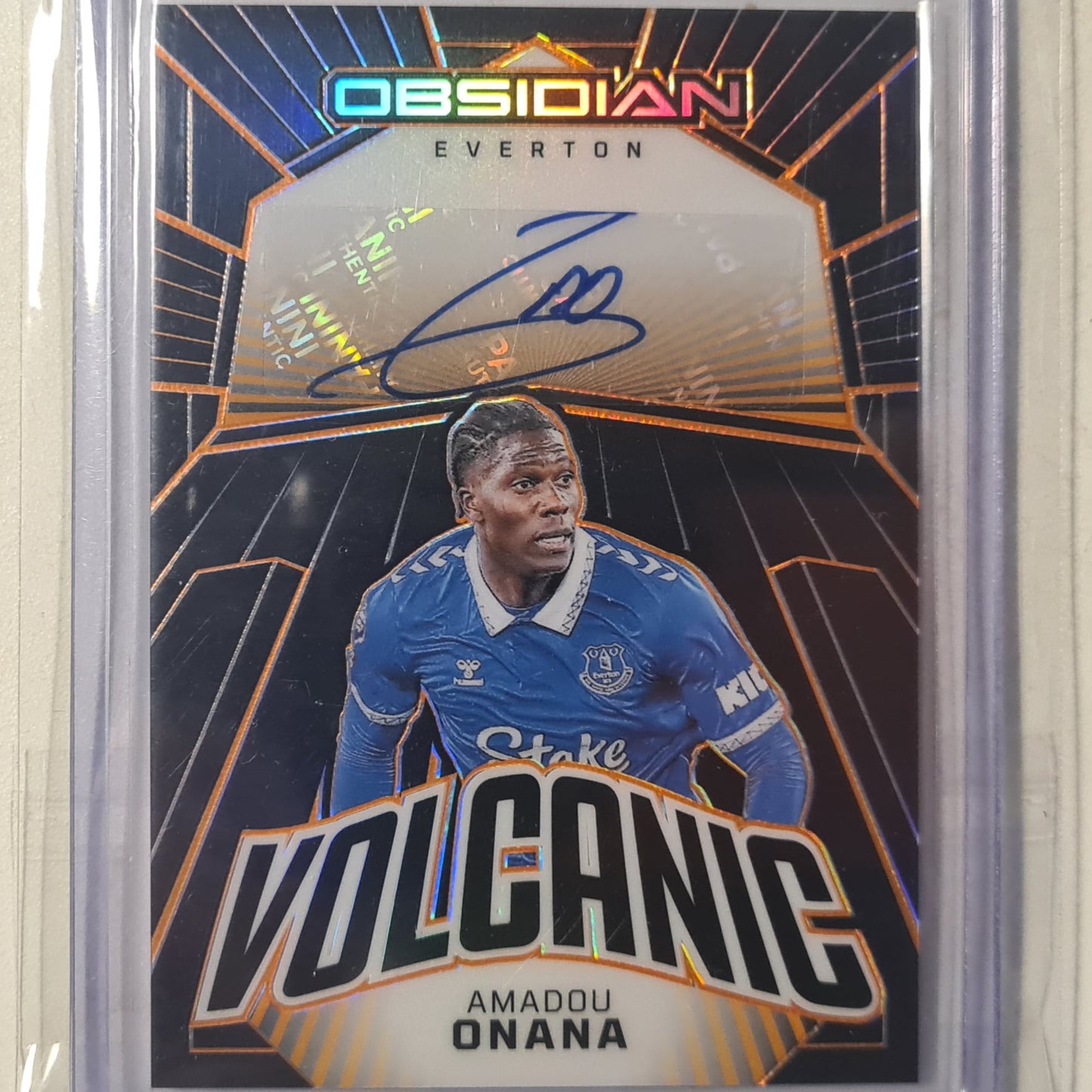 Amadou Onana 2023-24 Panini Obsidian Soccer Volcanic Auto 44/99 VS-AO football Everton mint sleeved
