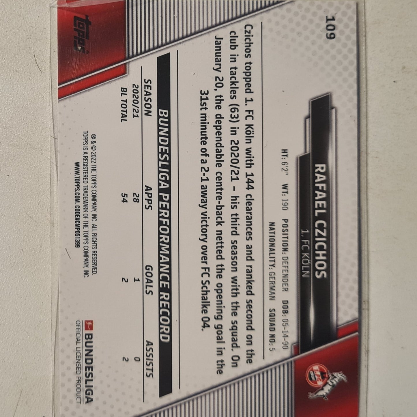 Rafael Czichos 2022 Topps Bundesliga #109 football FC Köln ex-mint  sleeved