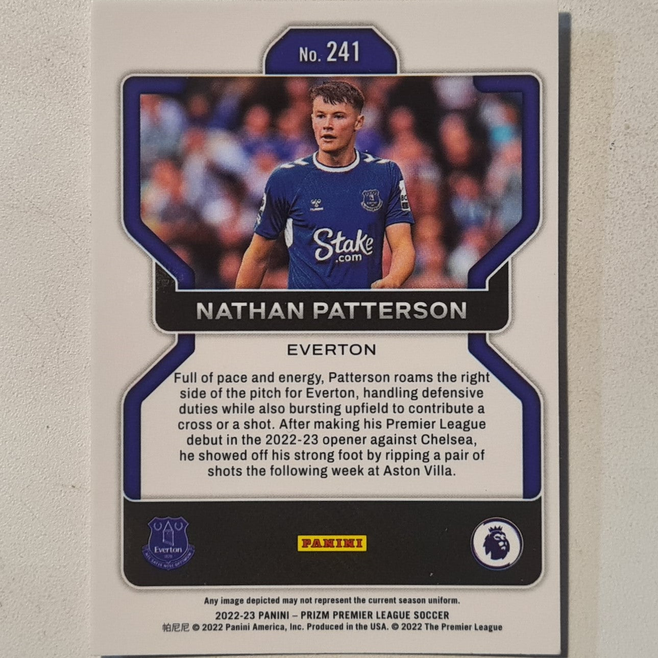 Nathan Patterson 2022-23 Panini Prizm premier league soccer Rookie RC #241 football Everton ex-mint  sleeved