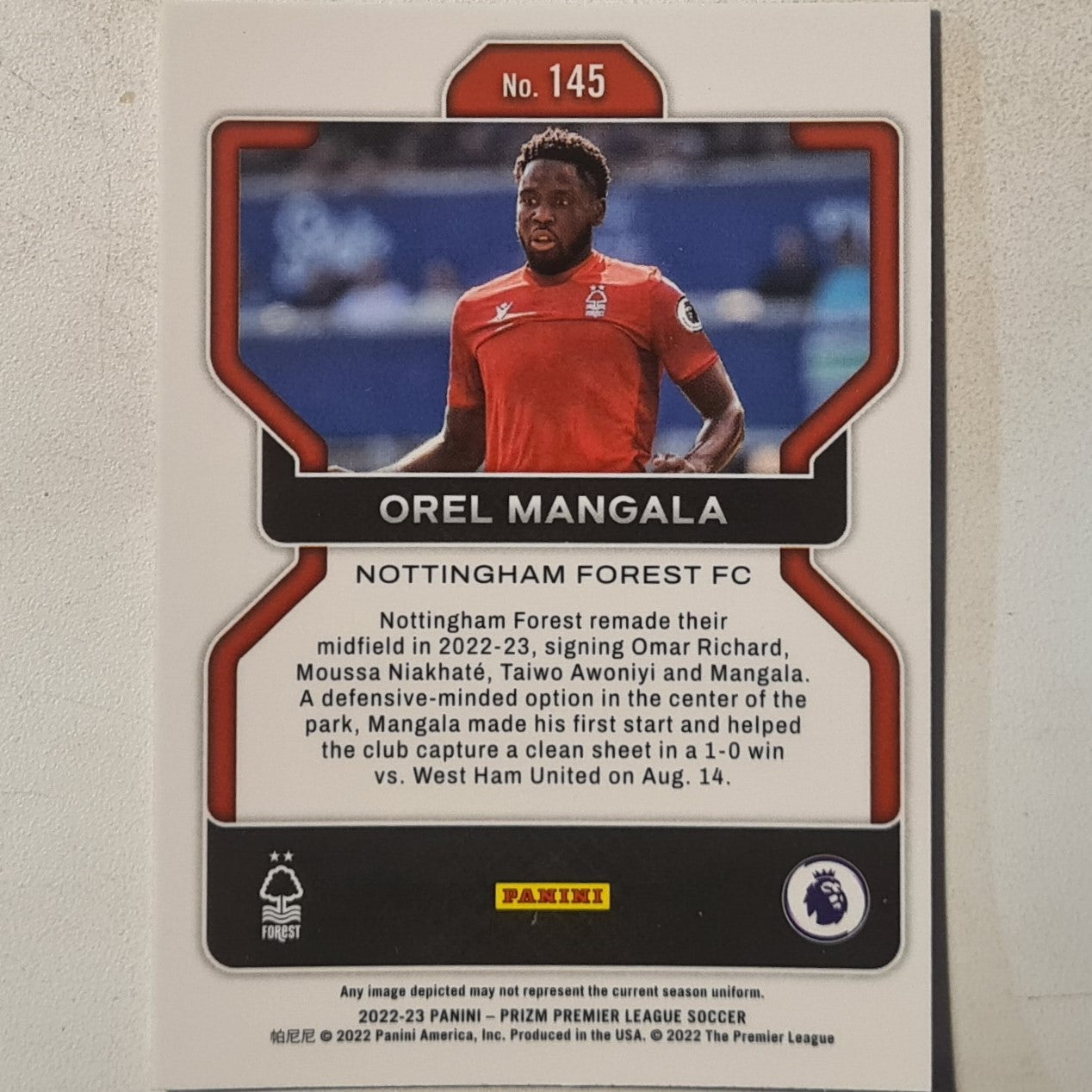 Orel Mangala 2022-23 Panini Prizm premier league soccer #145 football Nottingham Forest ex-mint  sleeved