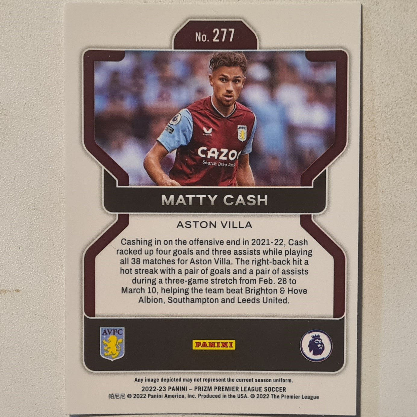 Matty Cash 2022-23 Panini Prizm premier league soccer #277 football Aston Villa ex-mint  sleeved