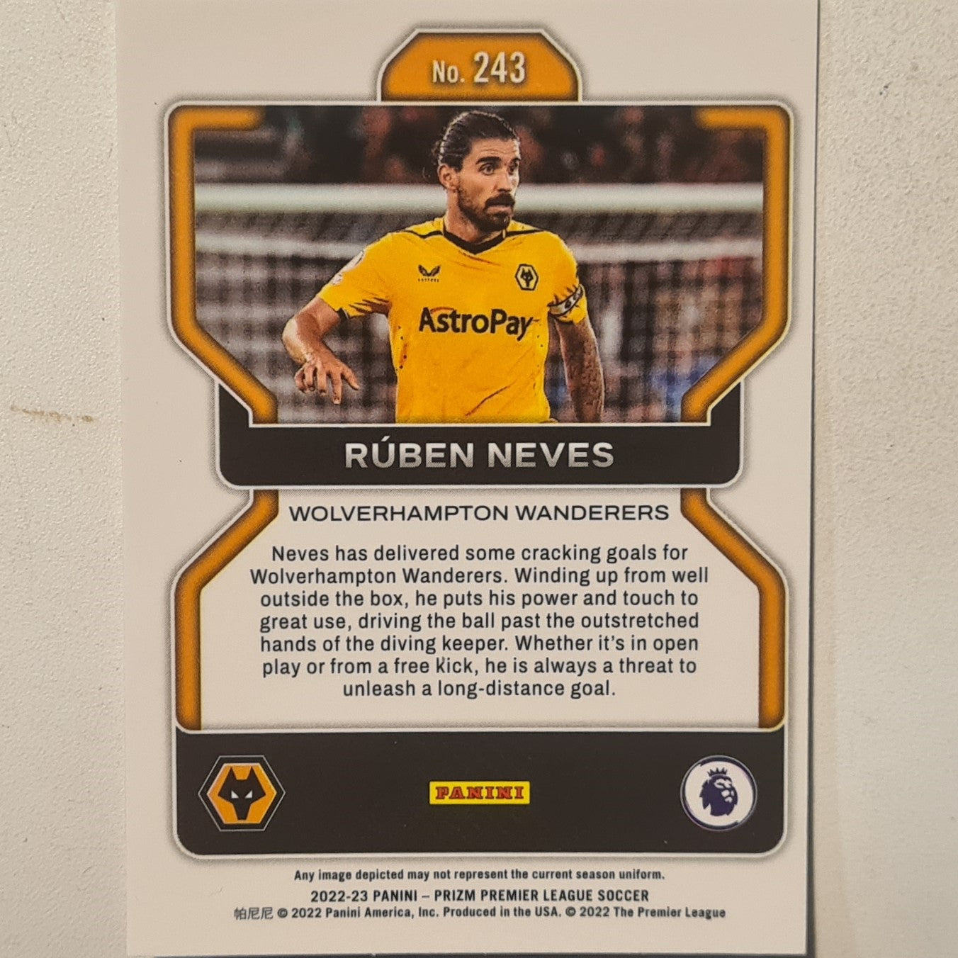 Ruben Neves 2022-23 Panini Prizm premier league soccer #243 football Wolverhampton wanderers ex-mint  sleeved